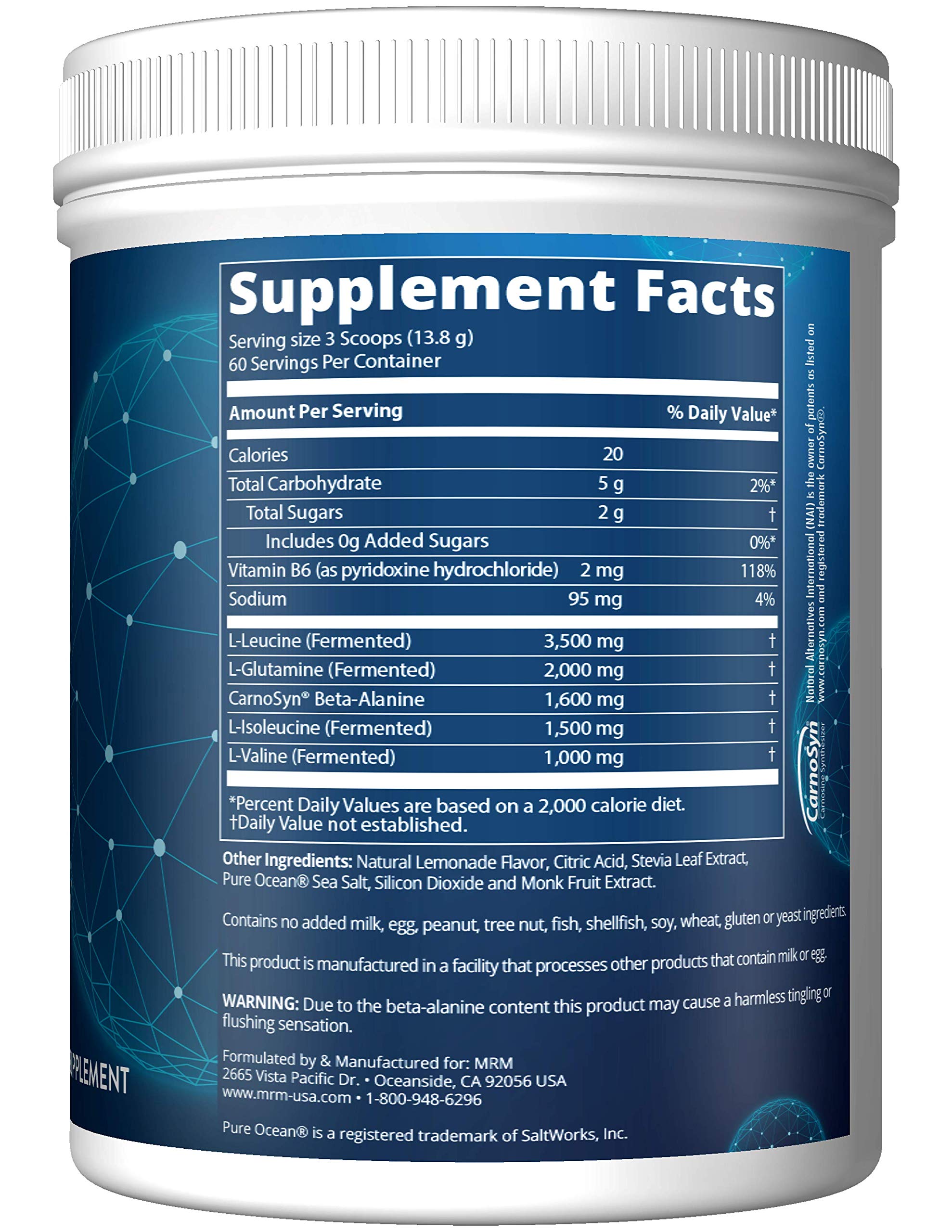 MRM BCAA+G RELOAD 860g side view showing packaging