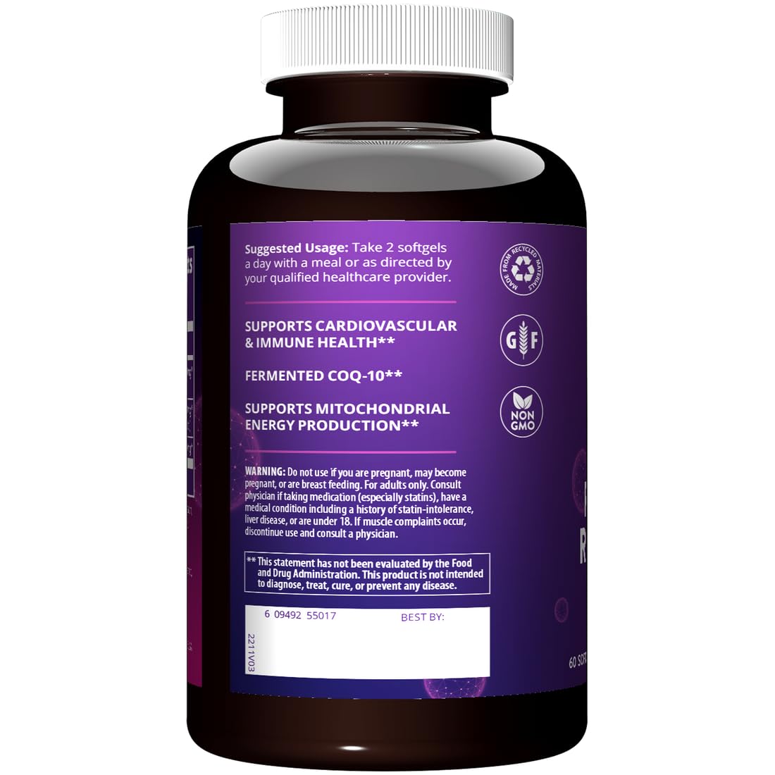 MRM CoQ-10 Resveratrol Red Yeast Rice Supplement softgel side view