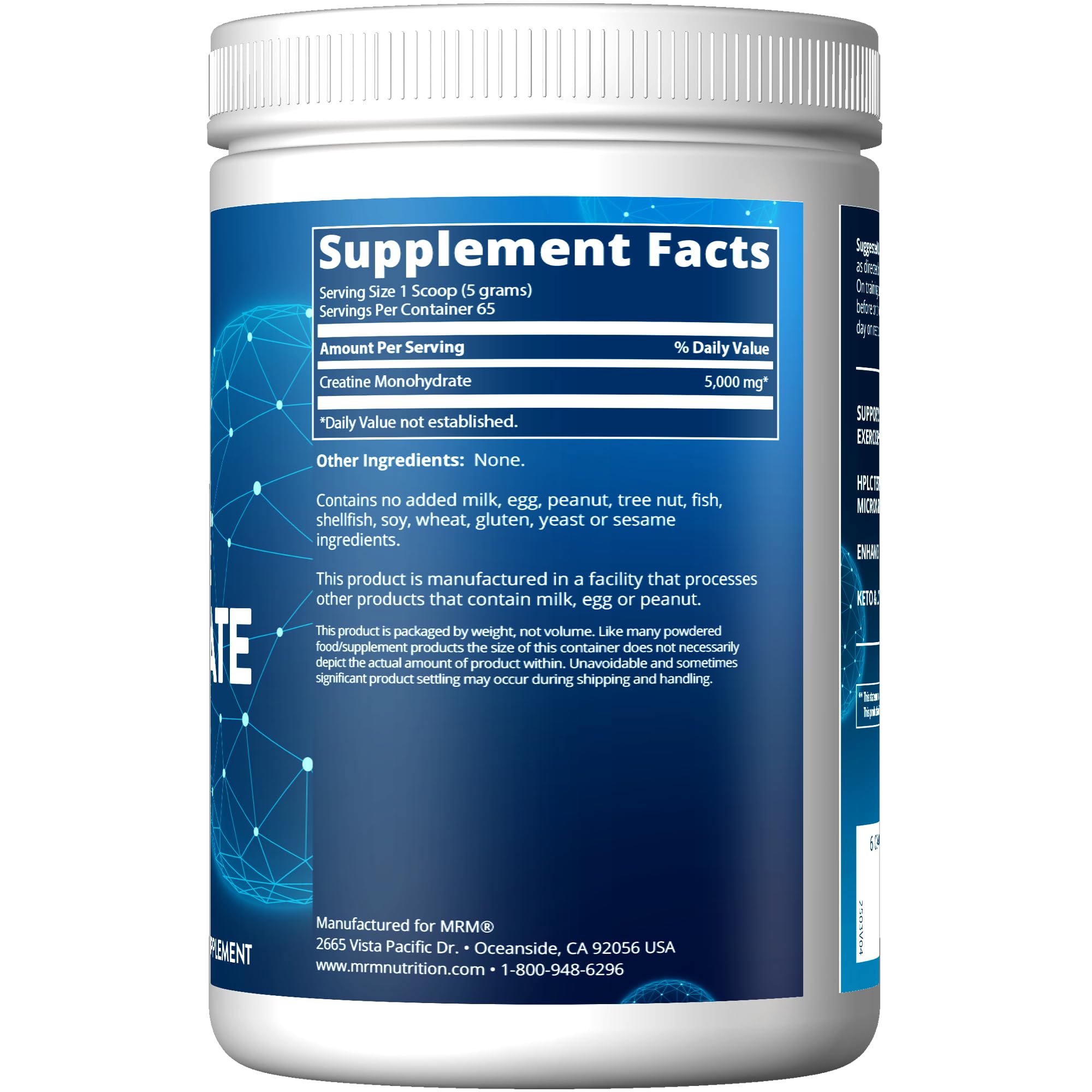 MRM Creatine Monohydrate packaging side view
