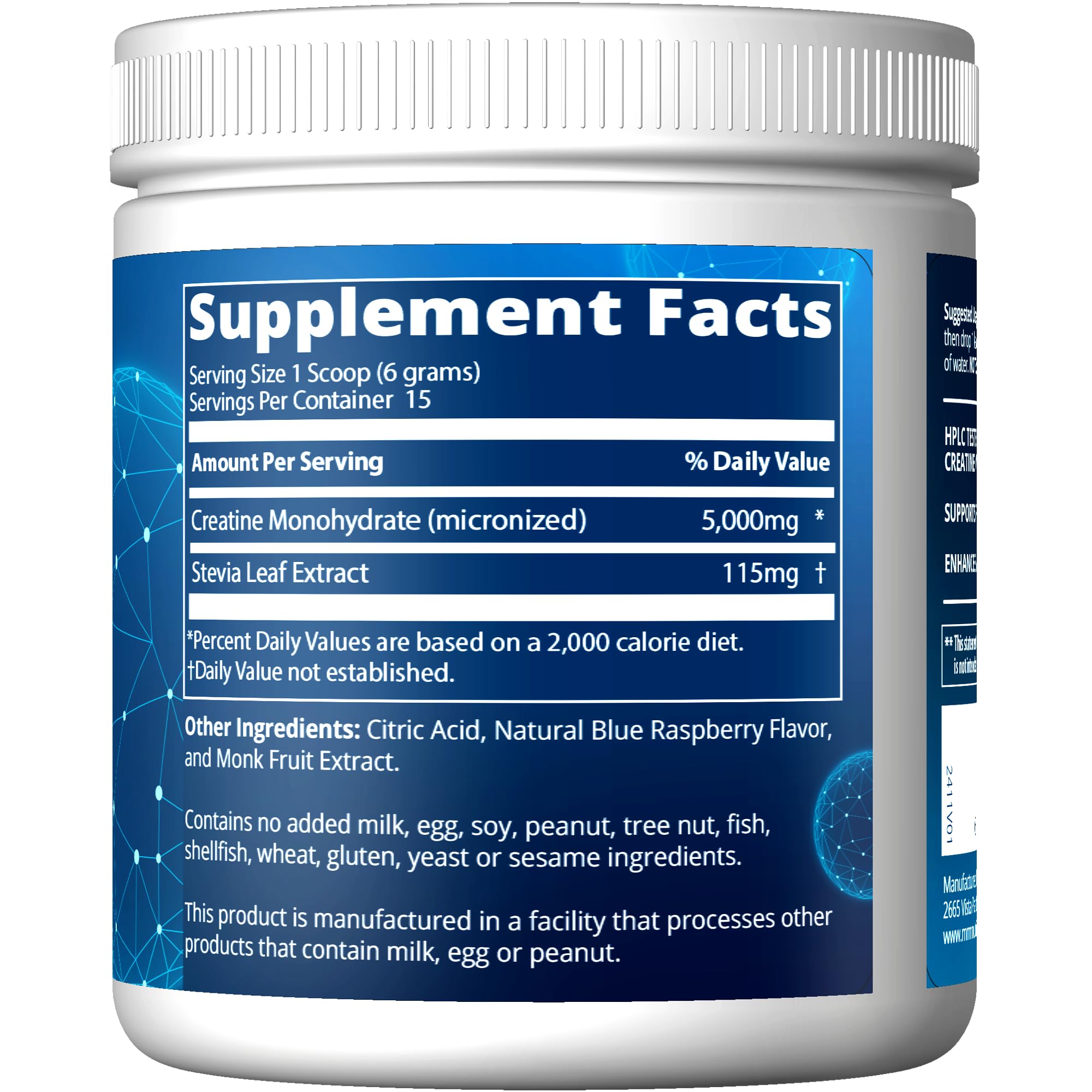 MRM Creatine Powder 91g side view showing product details