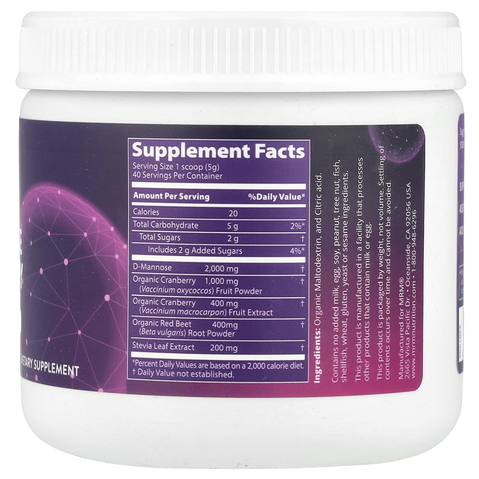 MRM D-Mannose with Cranberry Extract packaging side view
