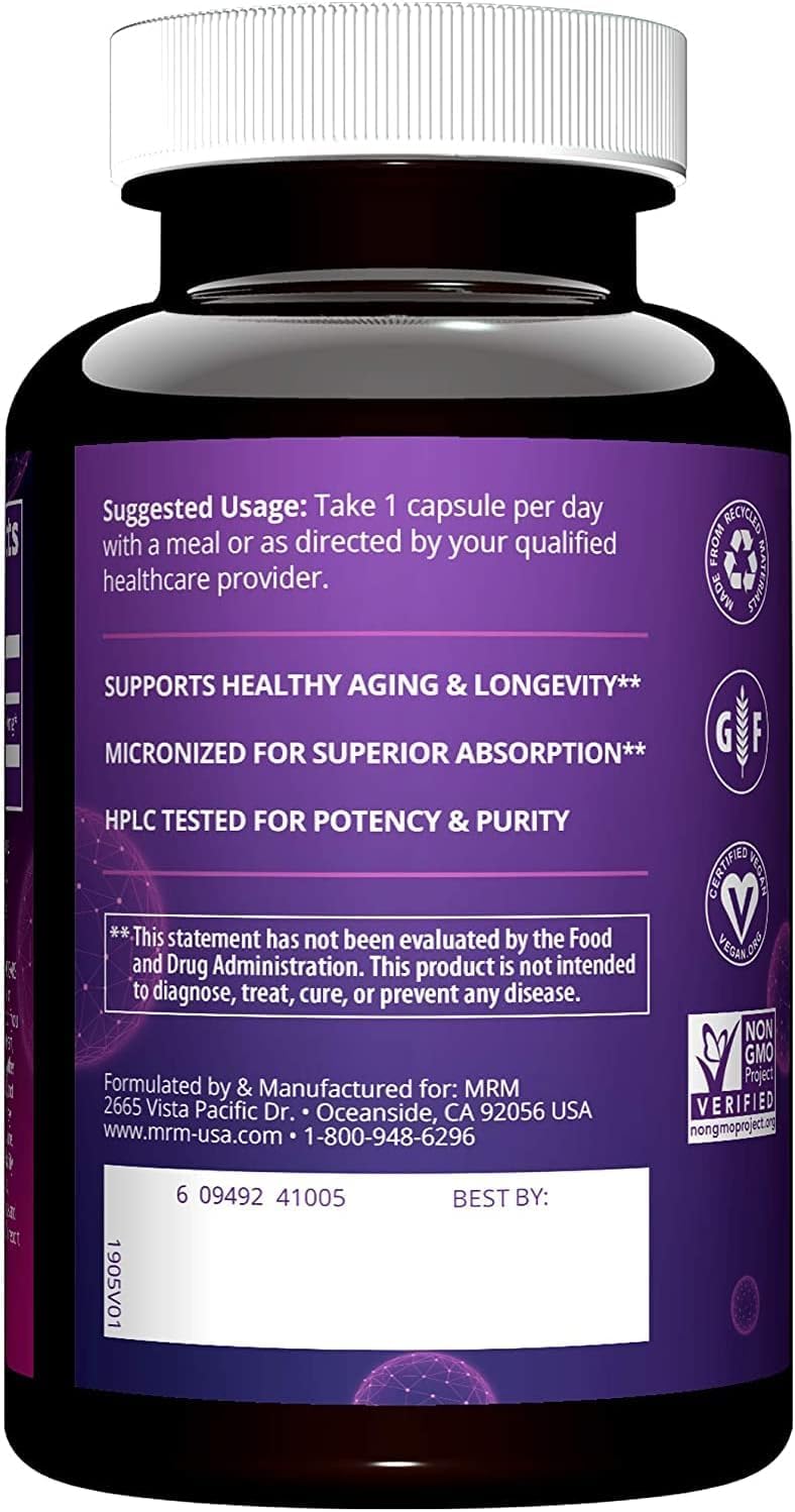 MRM DHEA 50mg Capsules back view with ingredient list