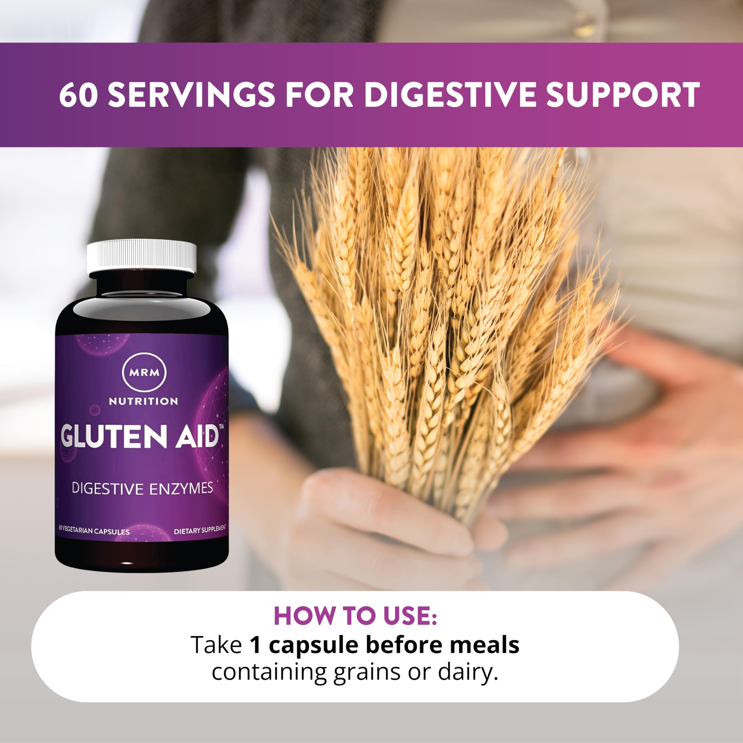 MRM Gluten-Aid Multi-Enzyme Capsules with measuring spoon
