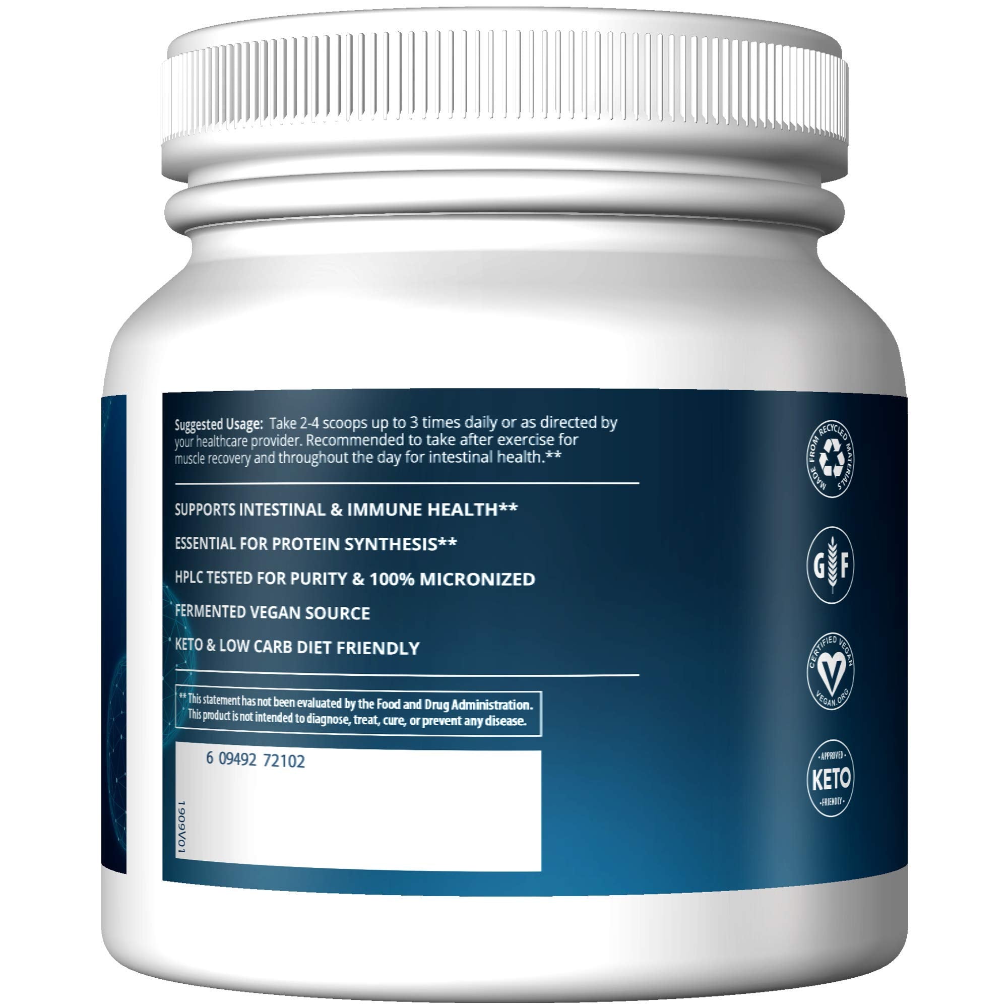 MRM L-Glutamine Powder 590g side view