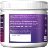 MRM MSM Powder 1000mg 200g back view with nutritional information