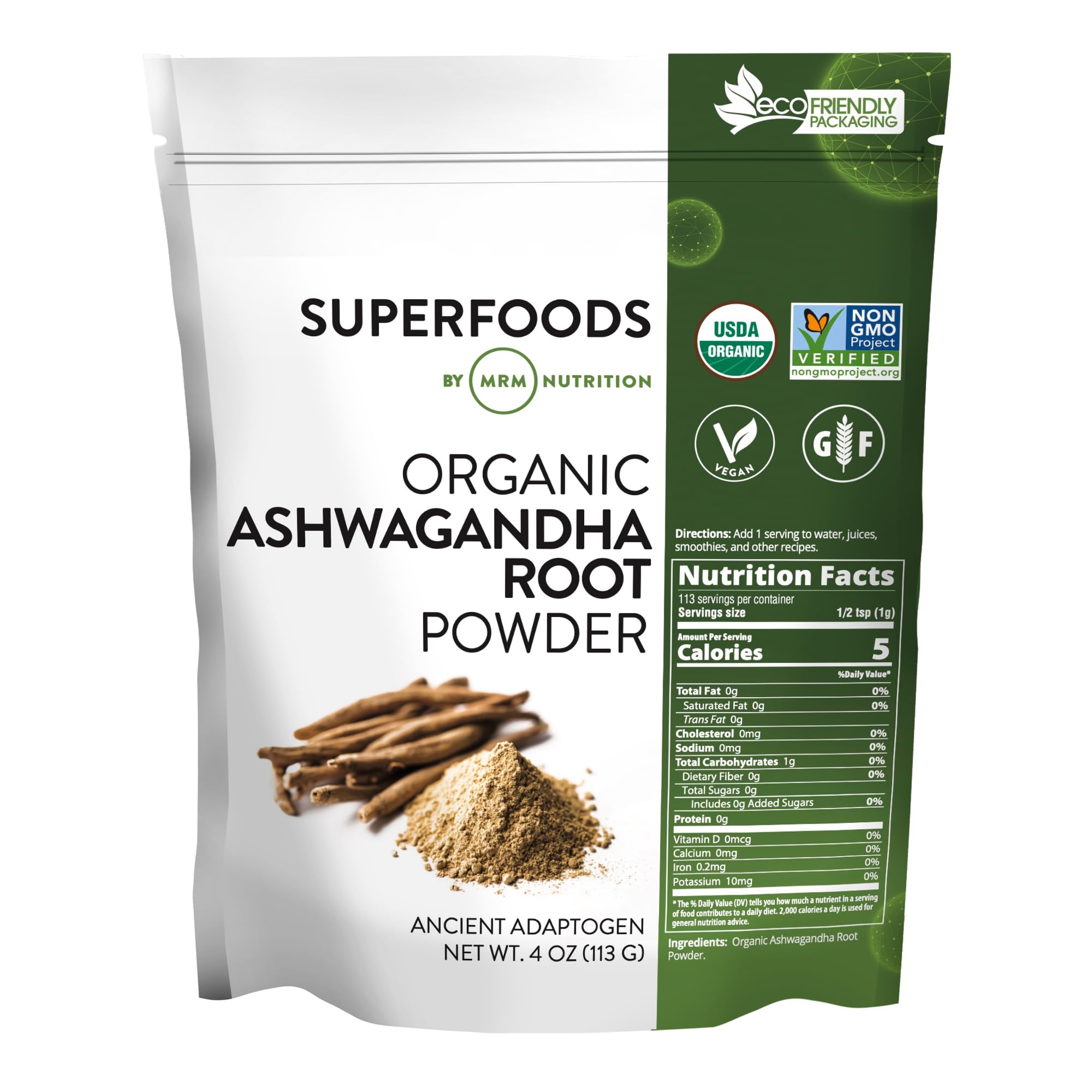 MRM Organic Ashwagandha Root Powder 113g front view
