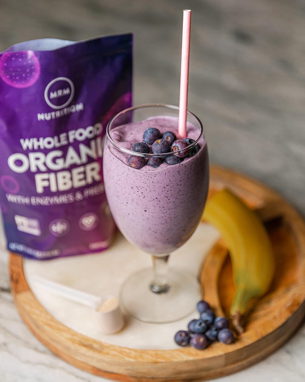 MRM Organic Fiber Powder lifestyle scene with fruits