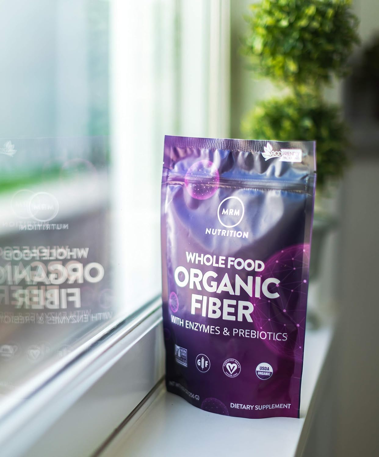 MRM Organic Fiber Powder mixed in a glass of water
