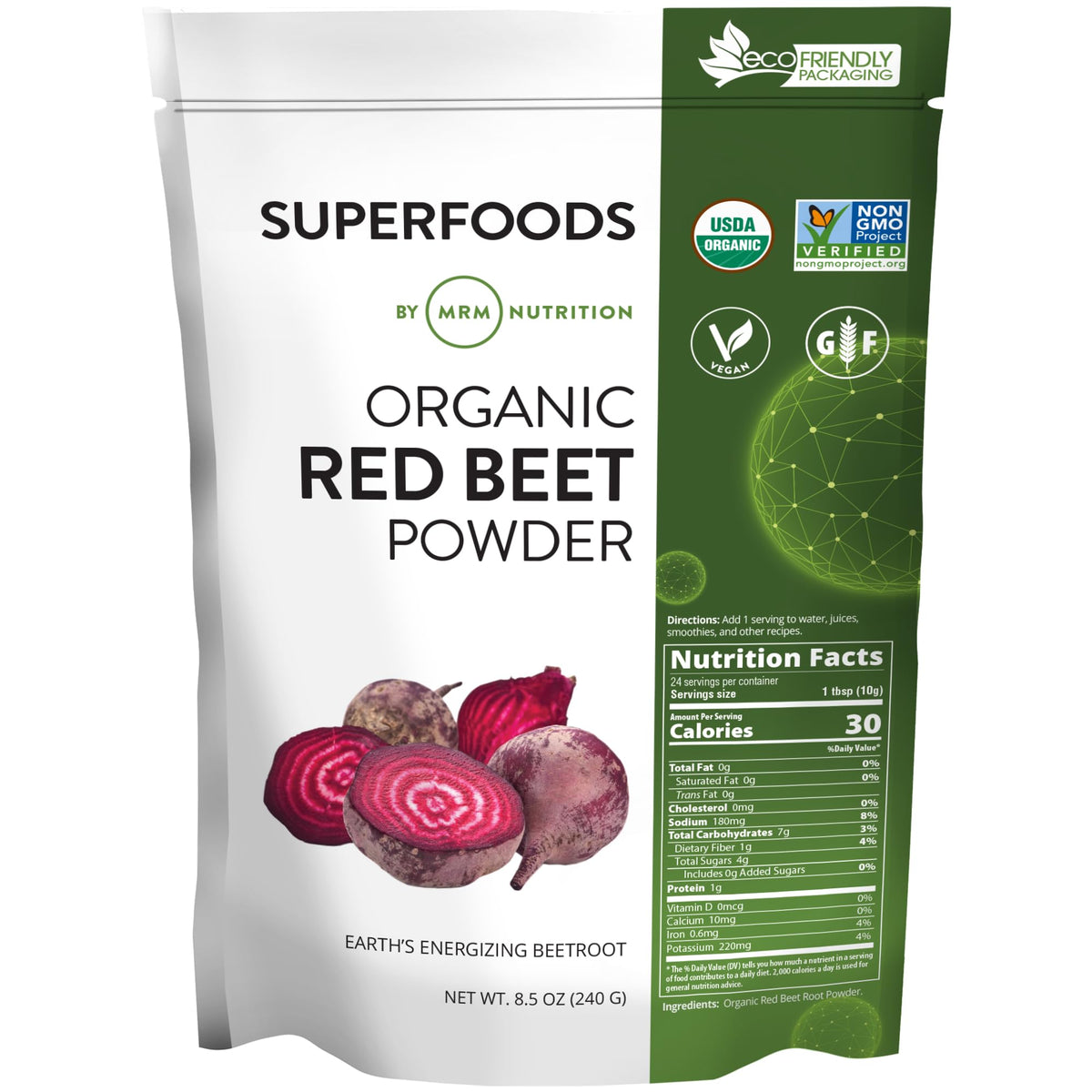 MRM Organic Red Beet Root Powder 50g front view with packaging