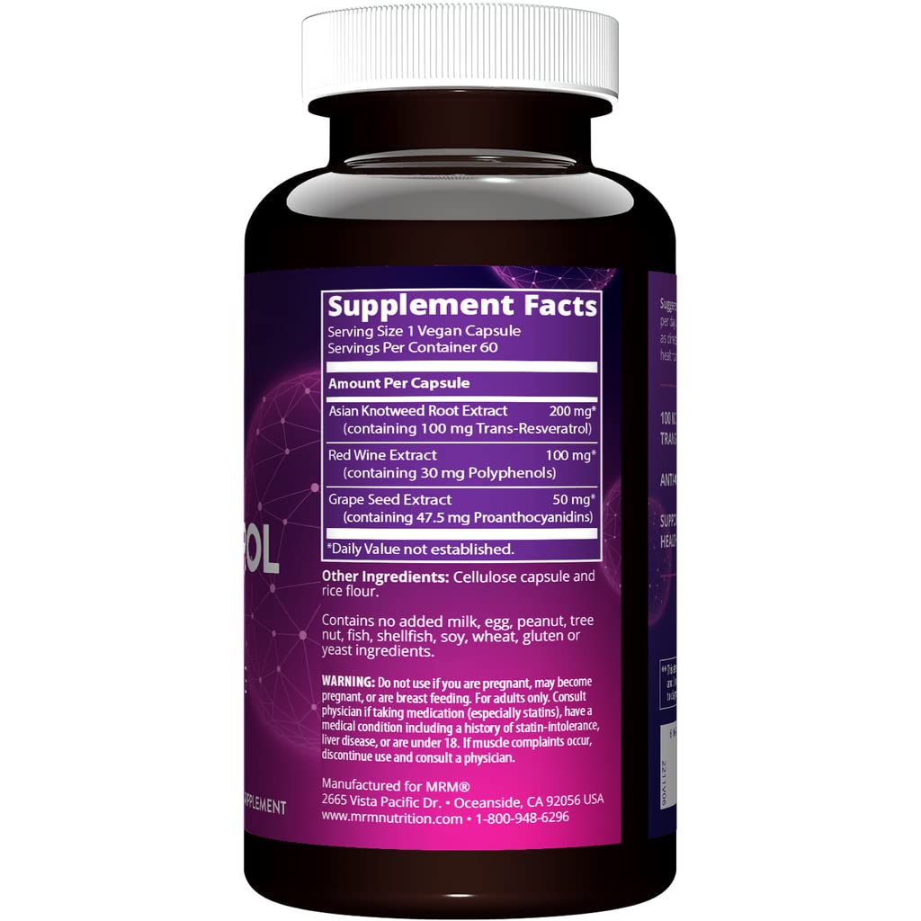 MRM Resveratrol 100mg capsules side view