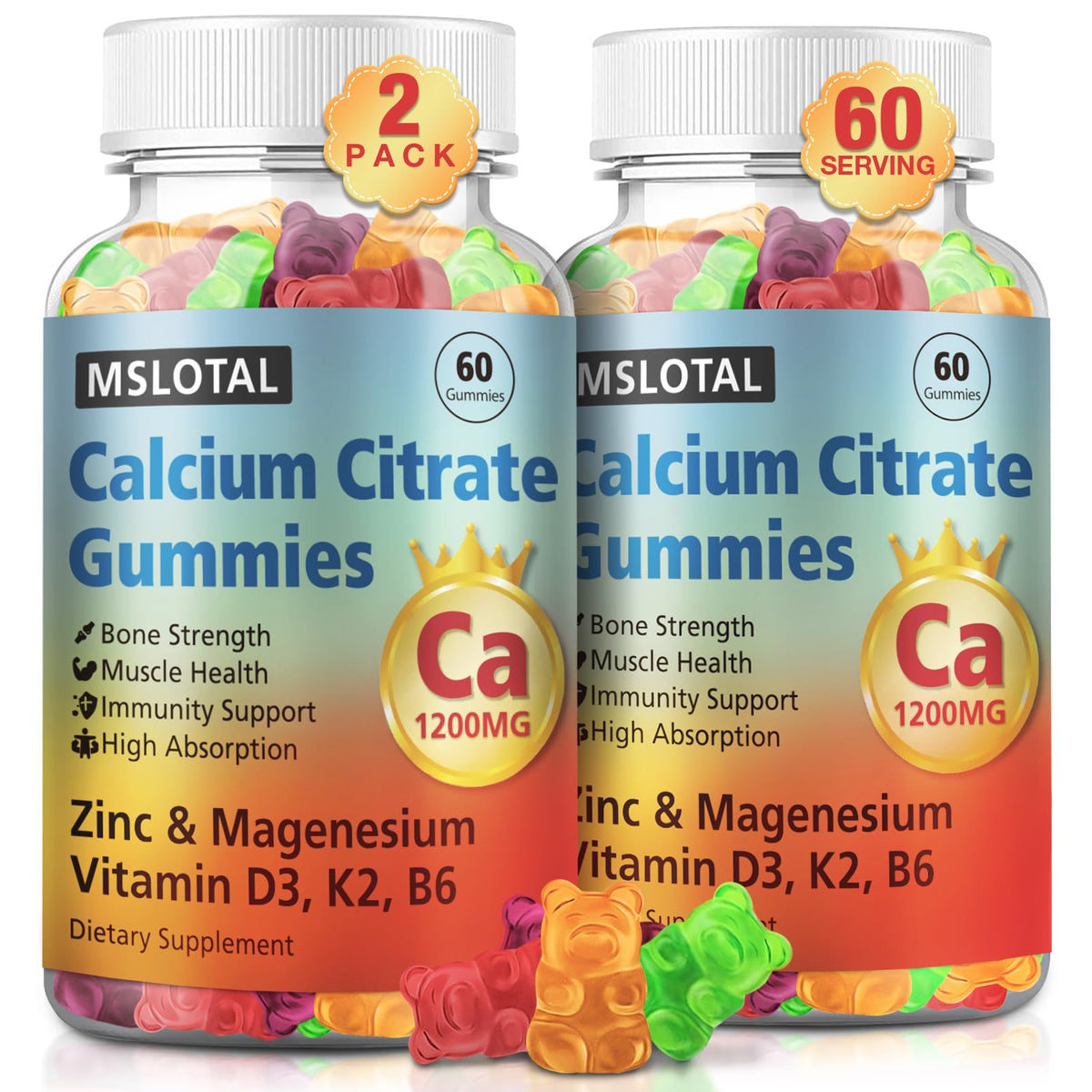 MSLOTAL Calcium Citrate Gummies front view with packaging