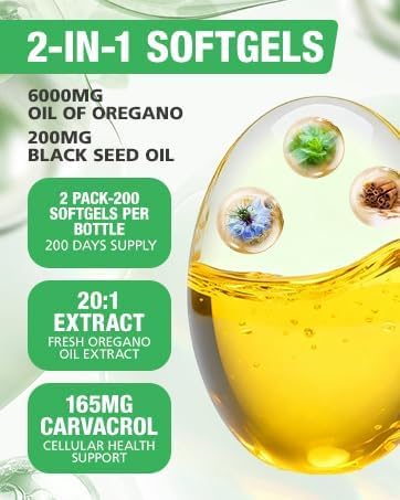 MSLOTAL Oregano Oil Softgels displayed on a wooden table