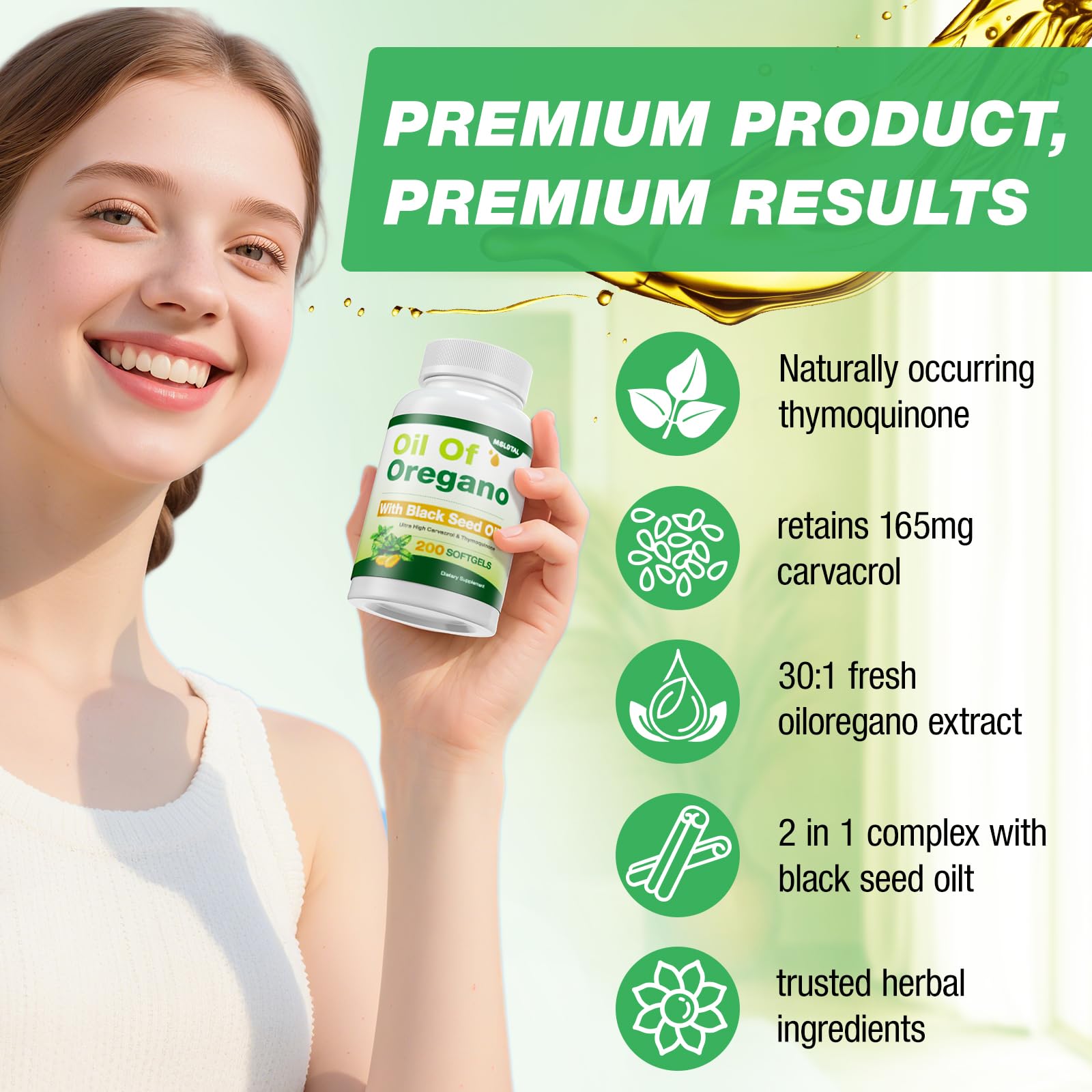 MSLOTAL Organic Oregano Oil Softgels in a lifestyle setting