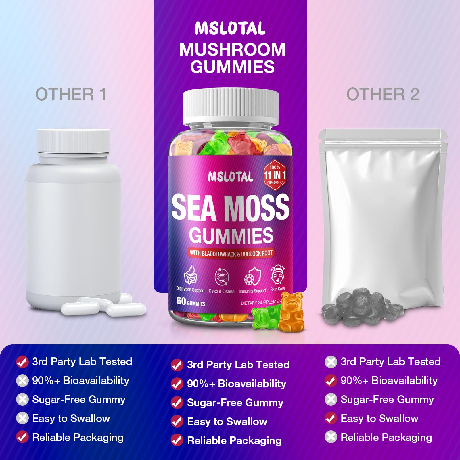 MSLOTAL Sea Moss Gummies back view packaging
