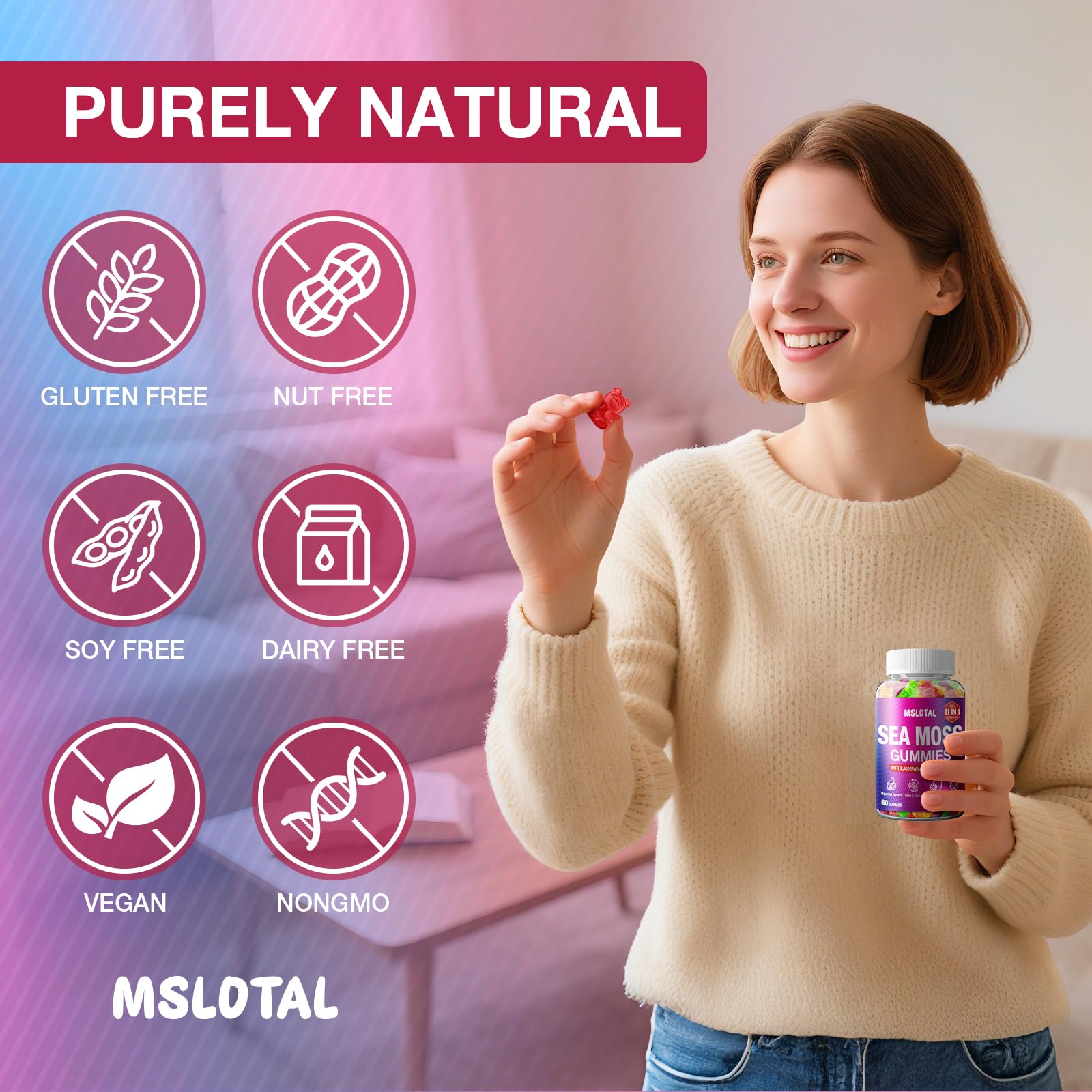 MSLOTAL Sea Moss Gummies with a glass of water