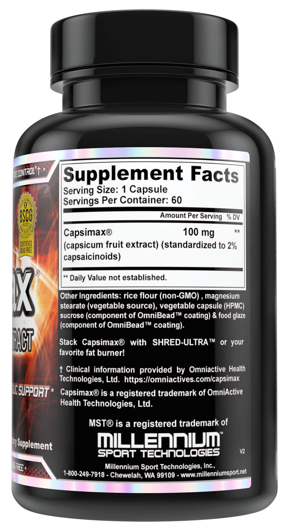 MST Fat Burner Supplement 100mg Capsimax side view