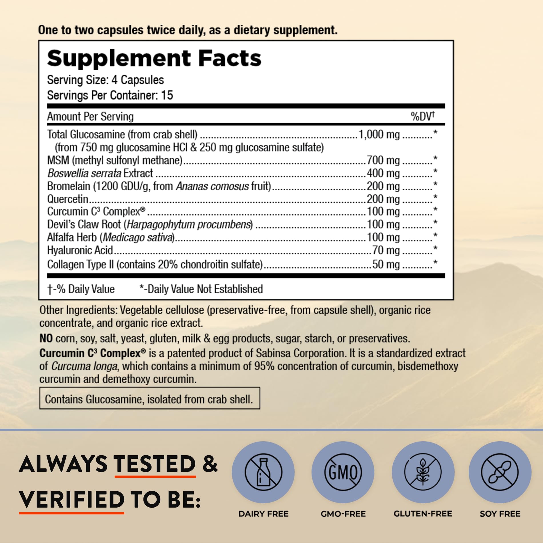 Mt. Angel Vitamins Joint Solution Advanced 1000mg Glucosamine side view
