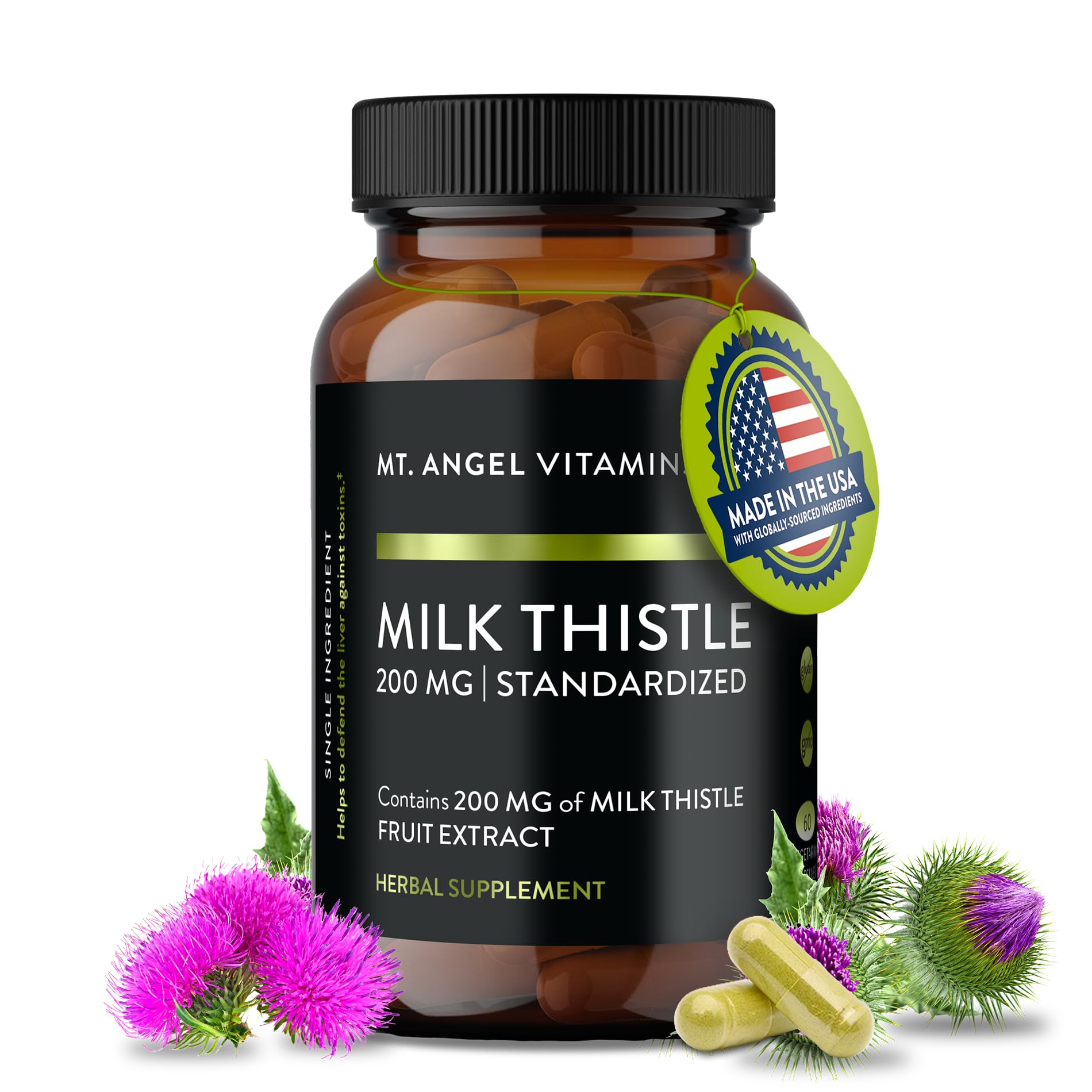 Mt. Angel Vitamins Milk Thistle 200mg capsules front view