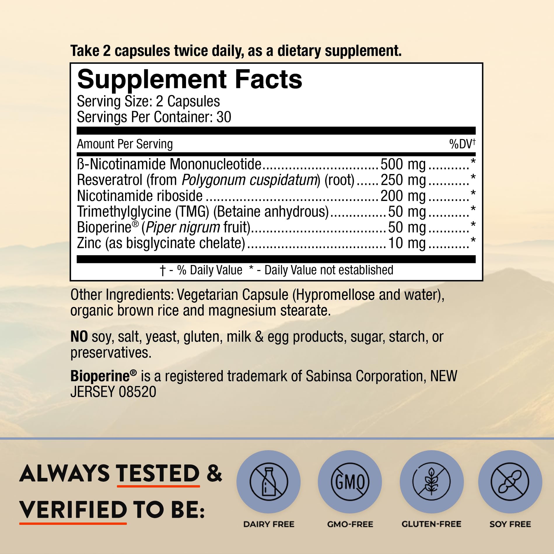 Mt. Angel Vitamins NAD+ Support Supplement side view