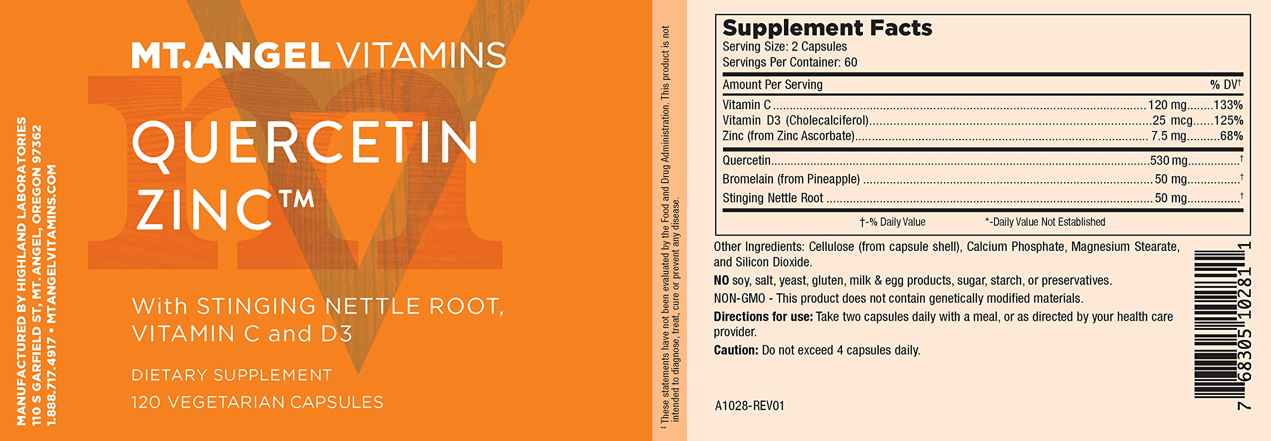 Mt. Angel Vitamins Quercetin Zinc Capsules in a health setting