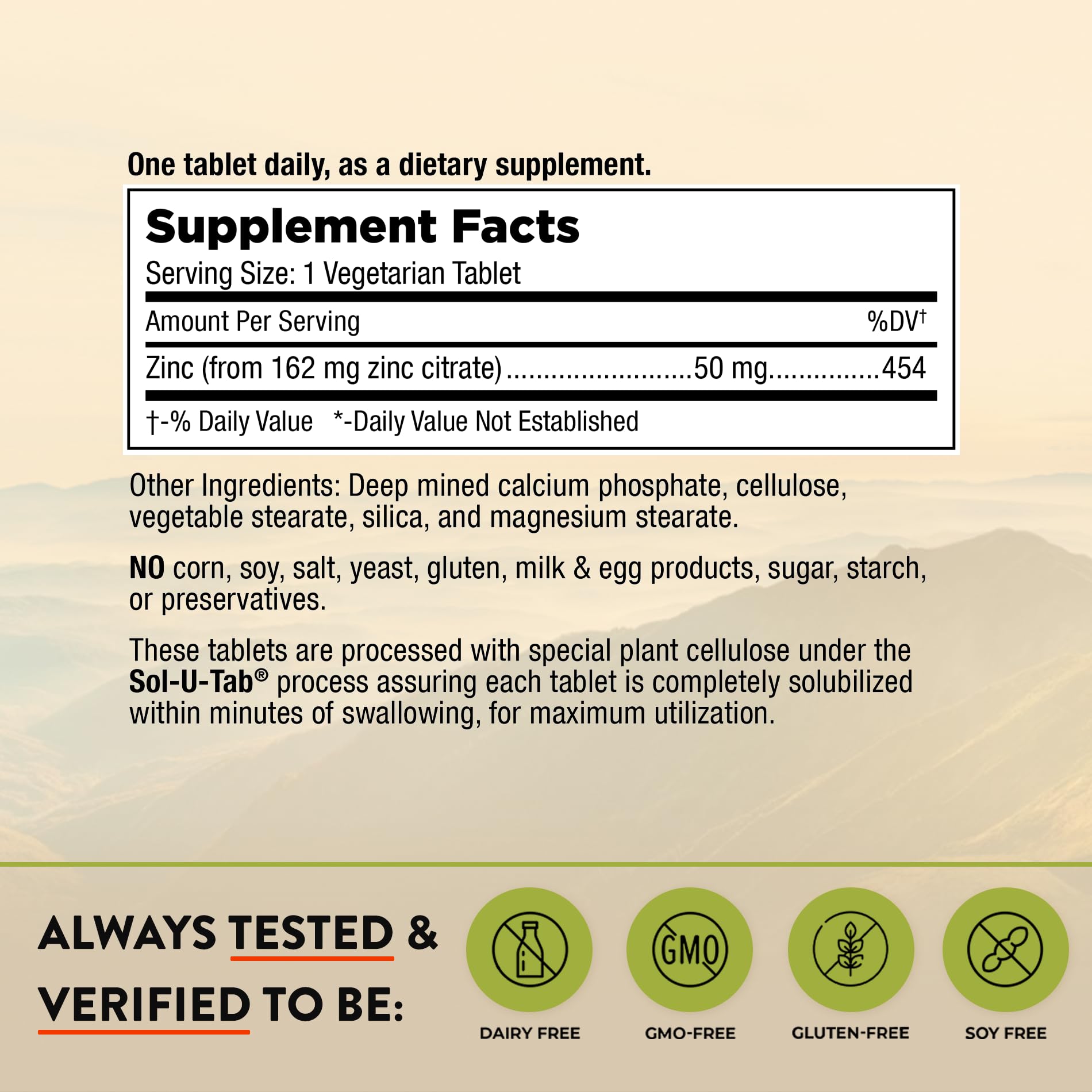 Mt. Angel Vitamins Zinc Citrate 50MG Tablets side view