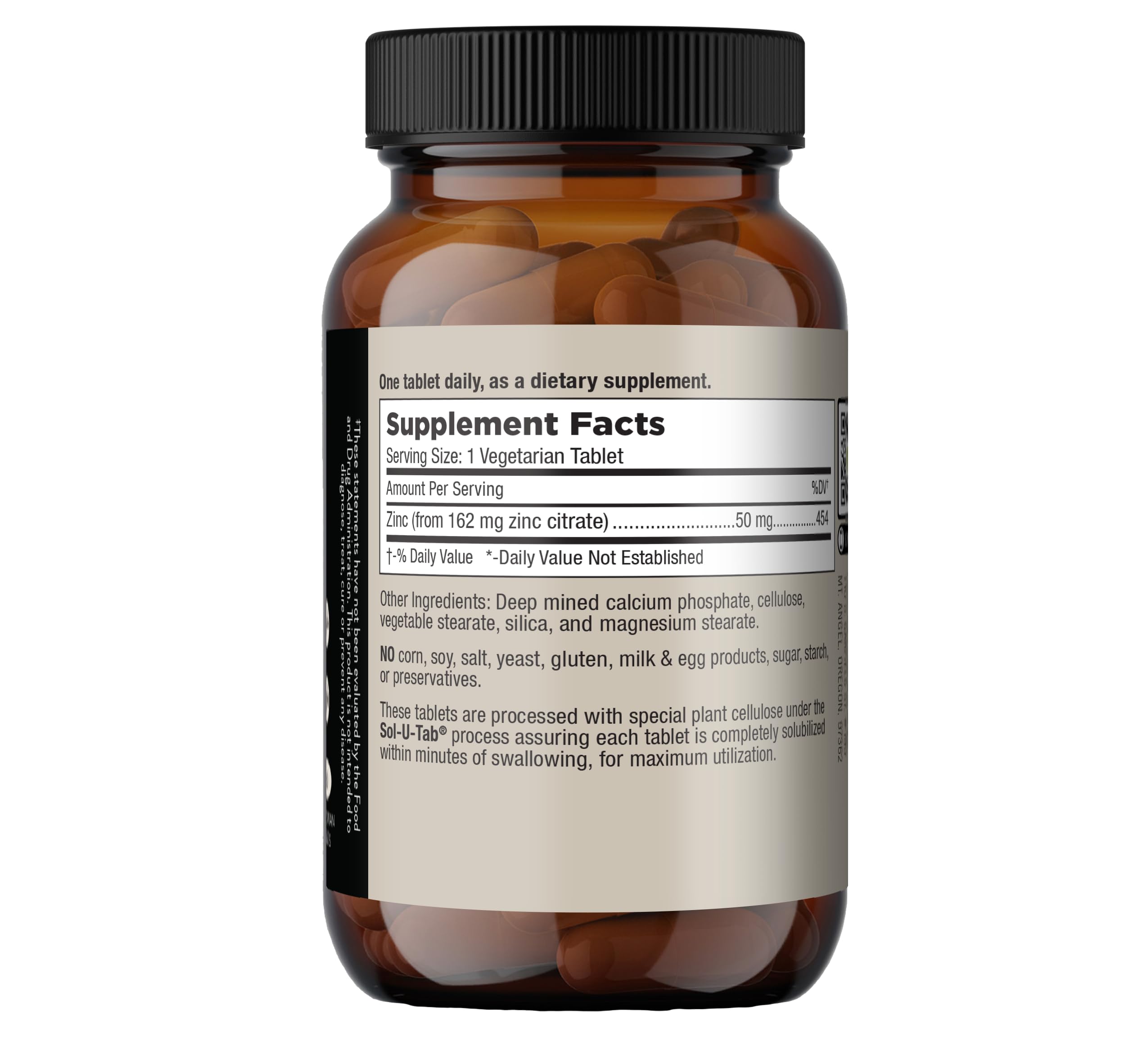 Mt. Angel Vitamins Zinc Citrate 50MG Tablets with other supplements