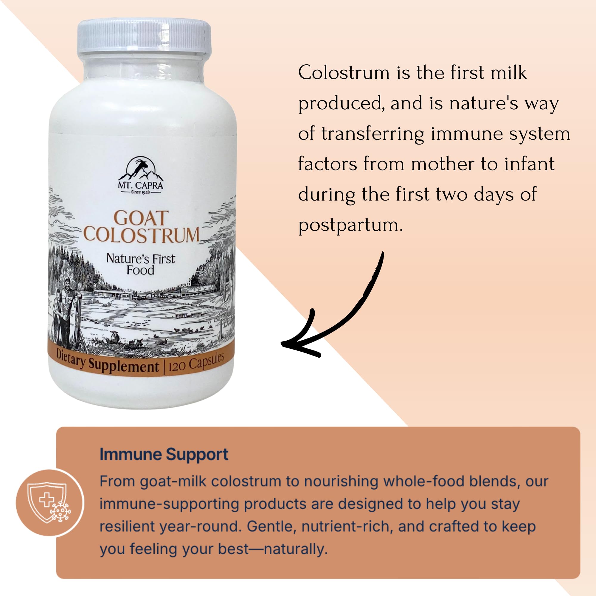 Mt Capra Goat Colostrum on a wooden table
