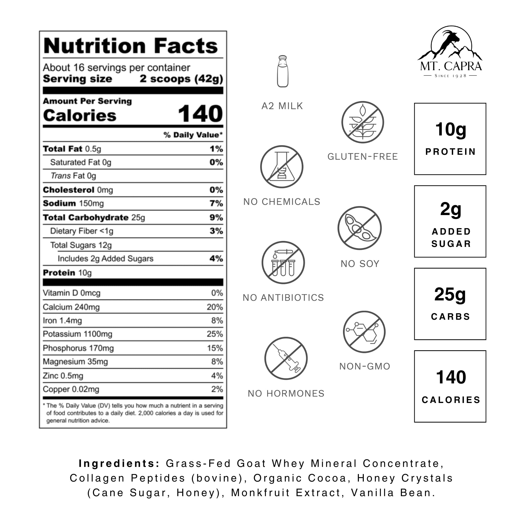 Mt Capra Healthy Hot Cocoa Collagen Supplement packaging