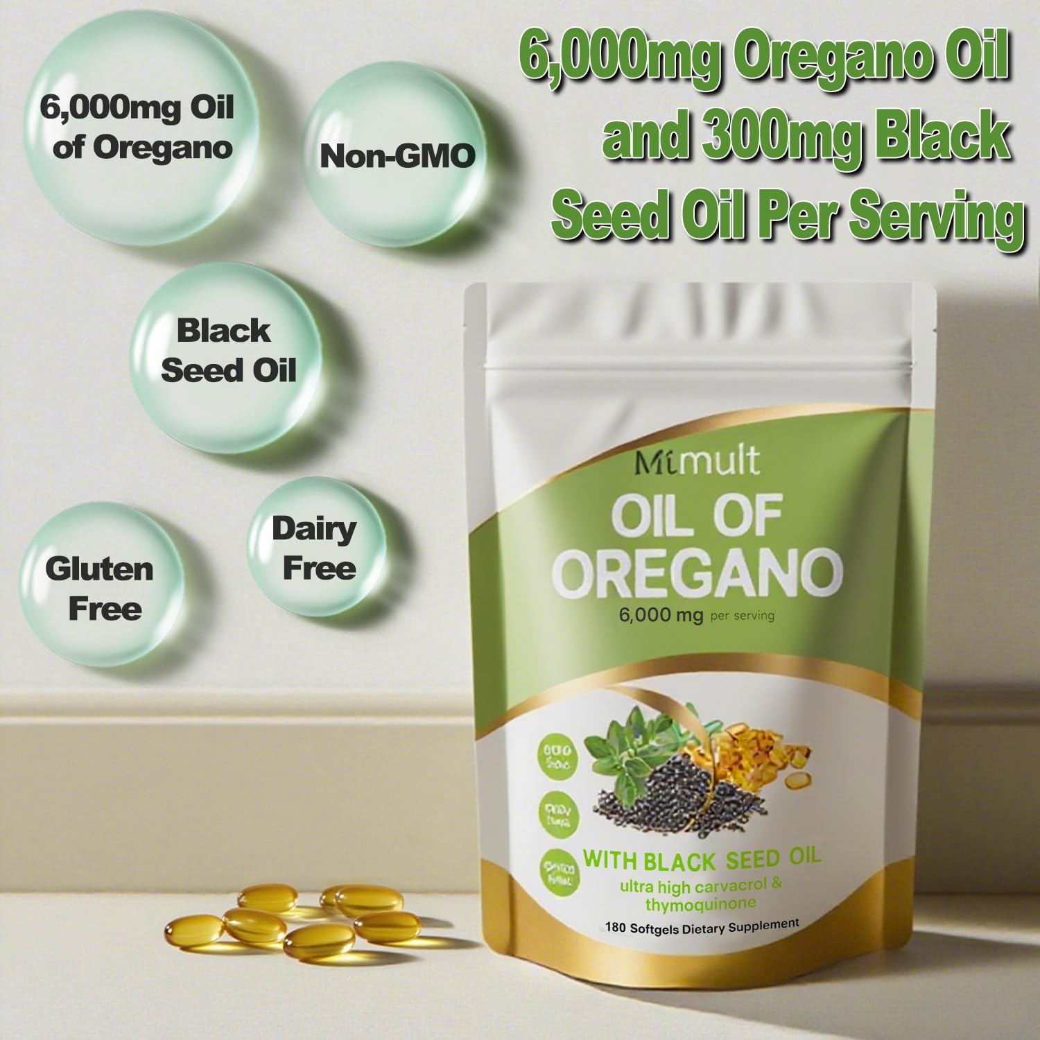 Mtmult Oregano Oil Capsules back view with ingredient list