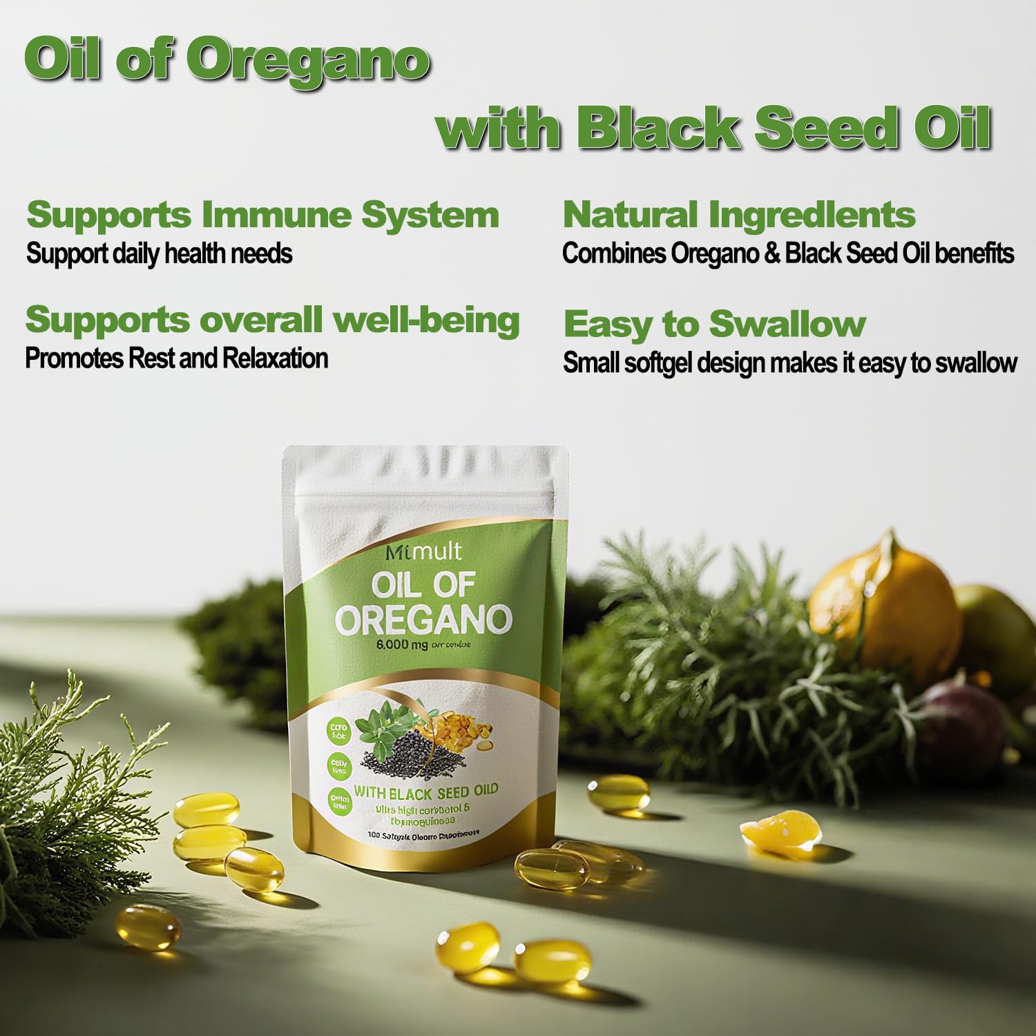 Mtmult Oregano Oil Capsules side view showing softgel