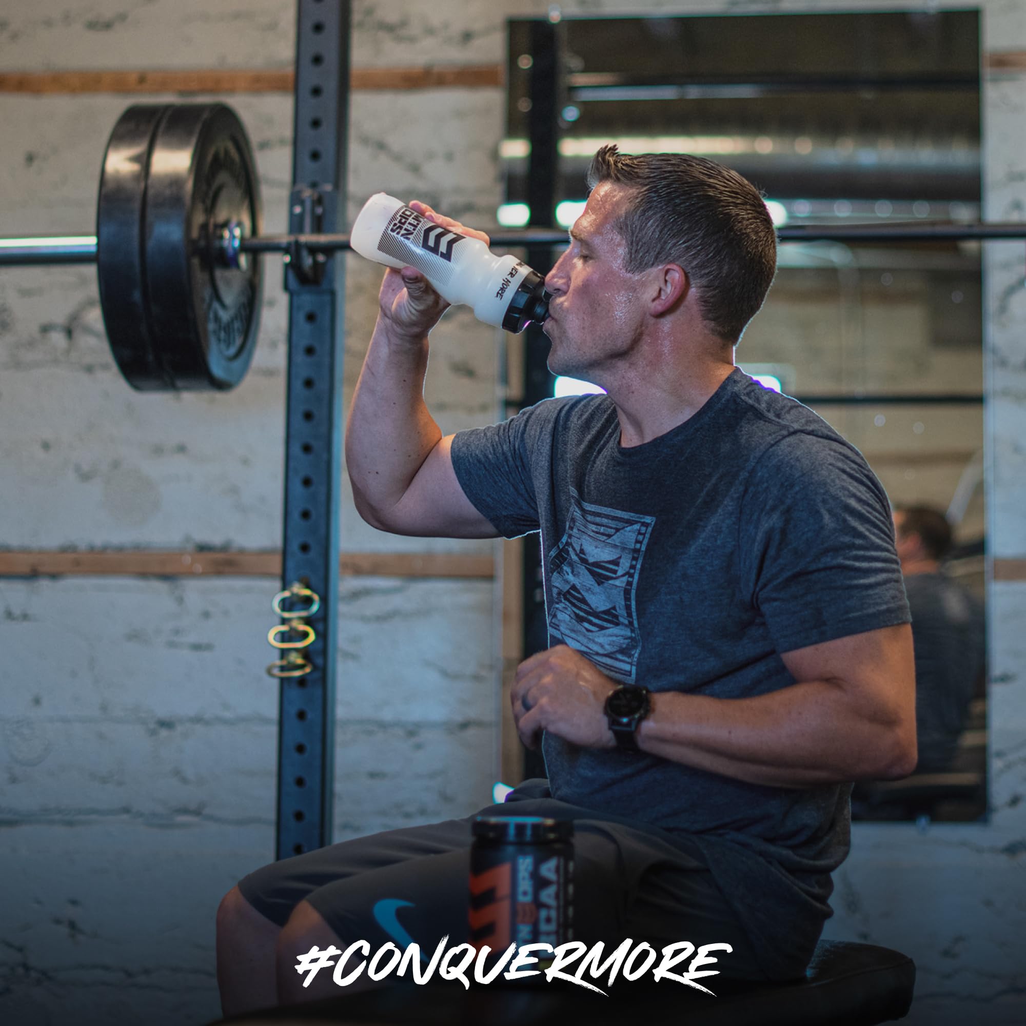 MTN OPS BCAA Supplement 454g displayed on a gym bench