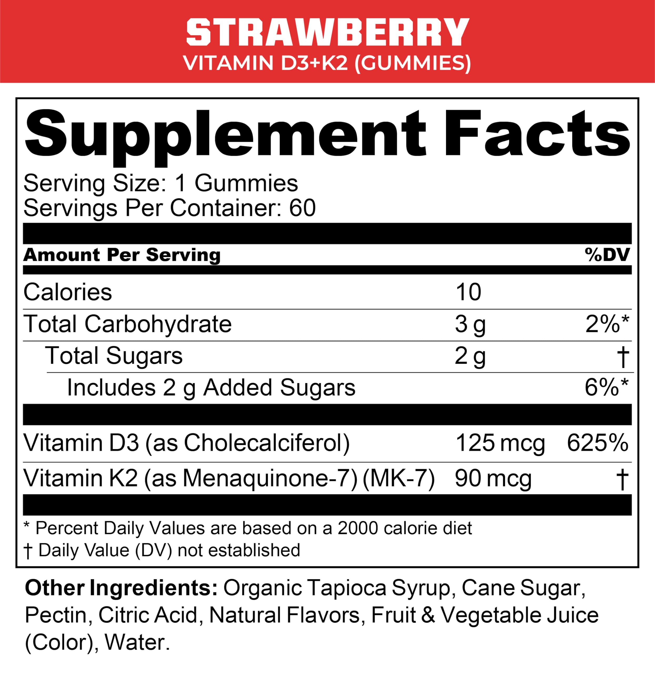 MTN OPS D3 + K2 Gummies 240g natural strawberry flavour close-up