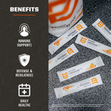 MTN OPS Daily daily wellness Support Sachets in a backpack