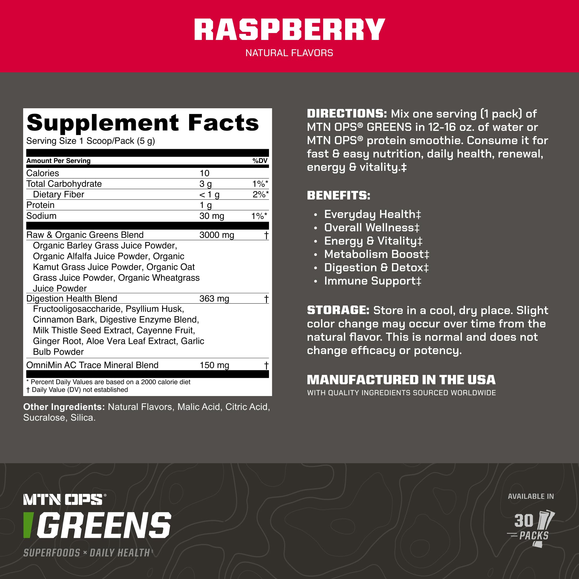 MTN OPS Daily Greens Superfood Blend mixed in a glass of water