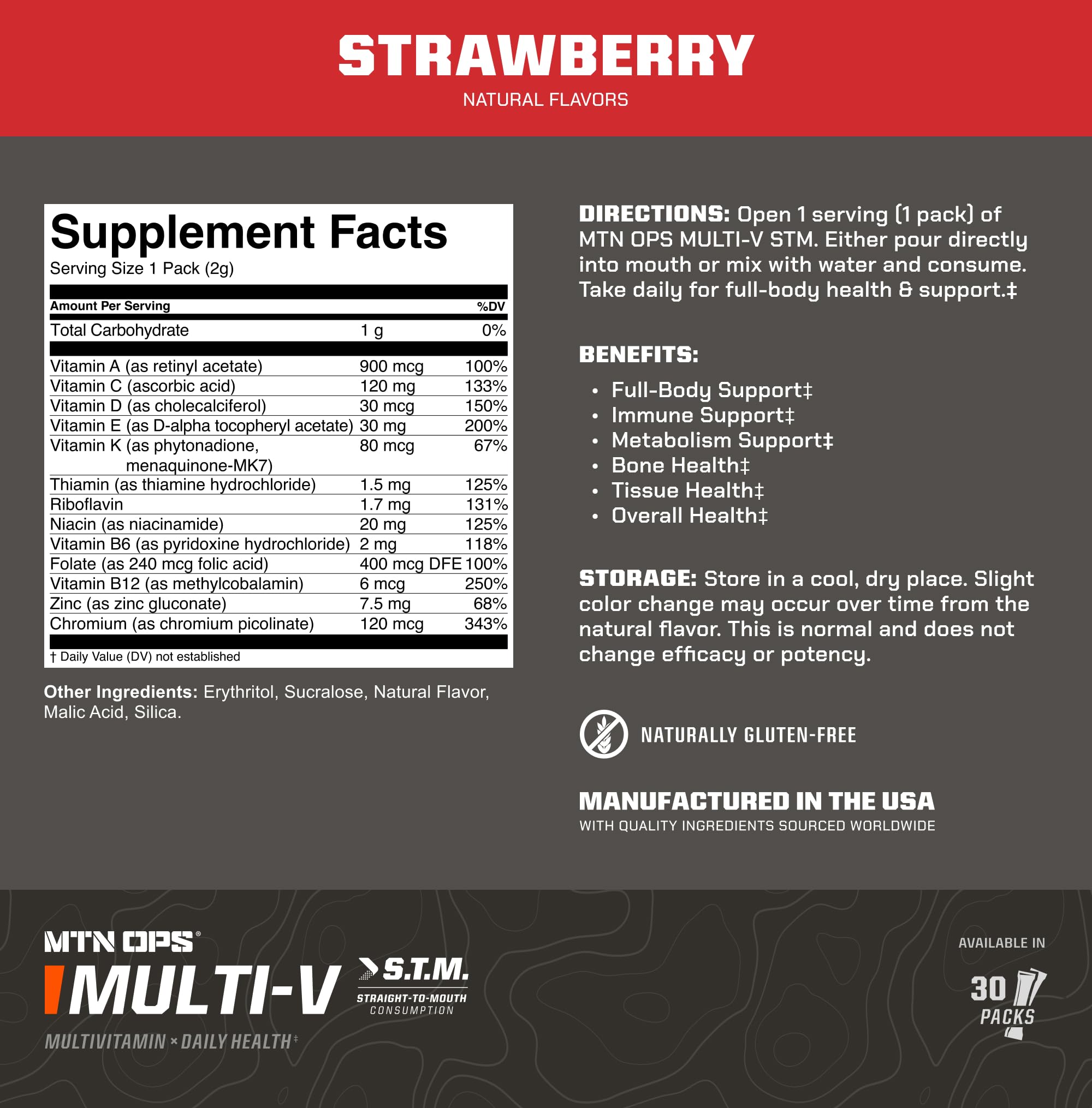 MTN OPS Multi-V STM Daily Multivitamin Powder nutritional information