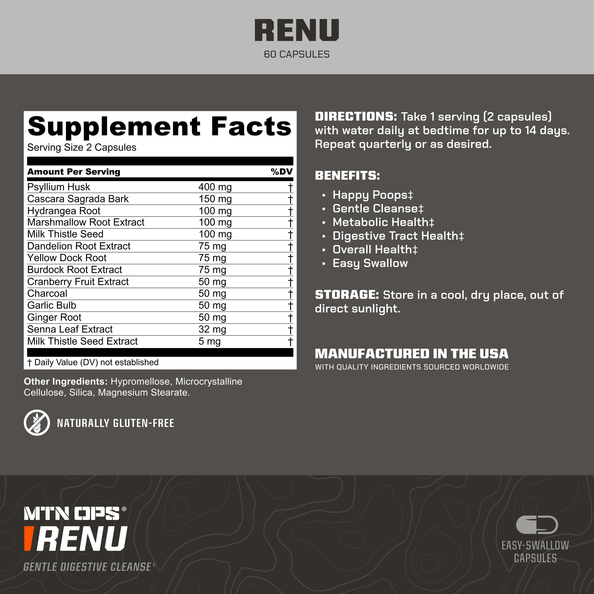 MTN OPS Psyllium Capsules 60 Count side view