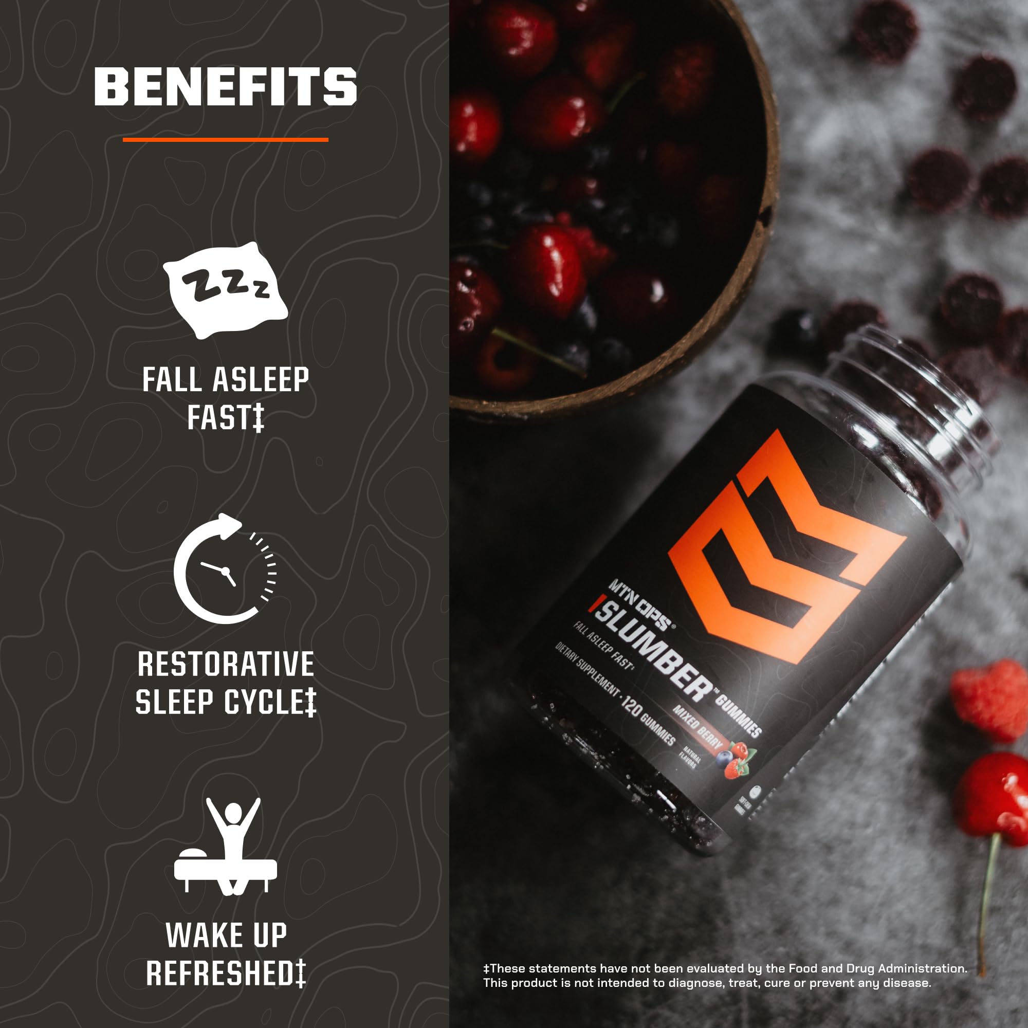 MTN OPS Slumber Gummies ingredients list on packaging