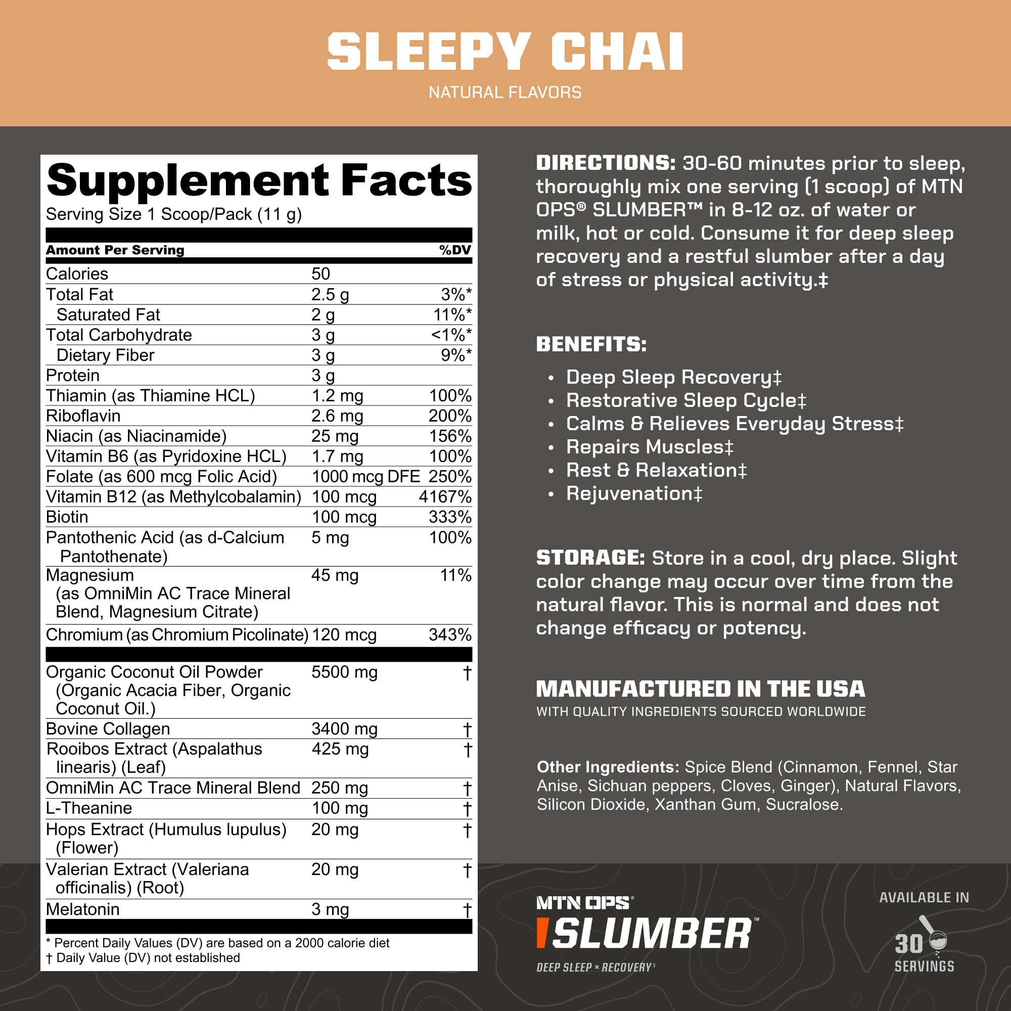 MTN OPS Slumber supplement ingredients list