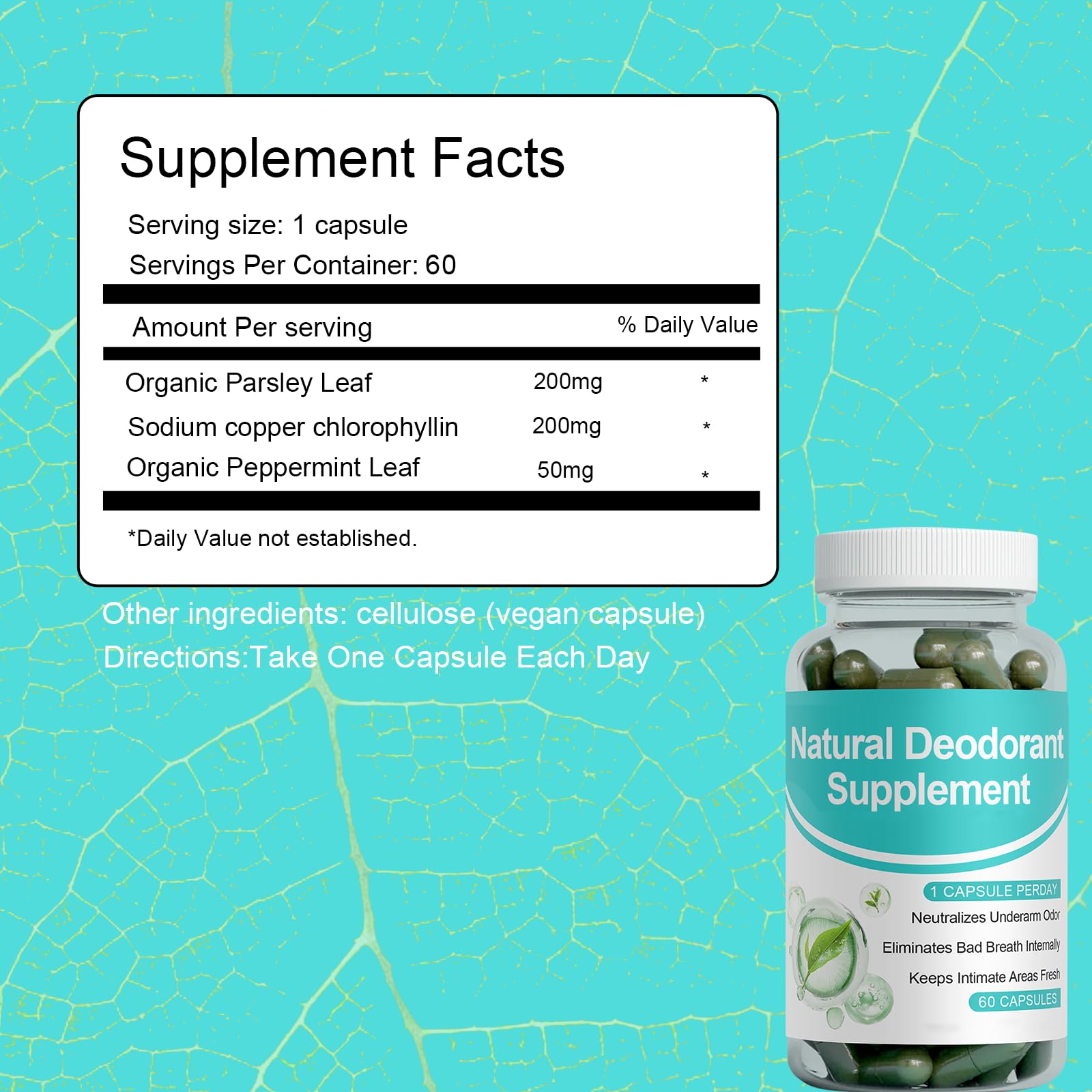 Mujruko Chlorophyll Capsules with fresh parsley and mint