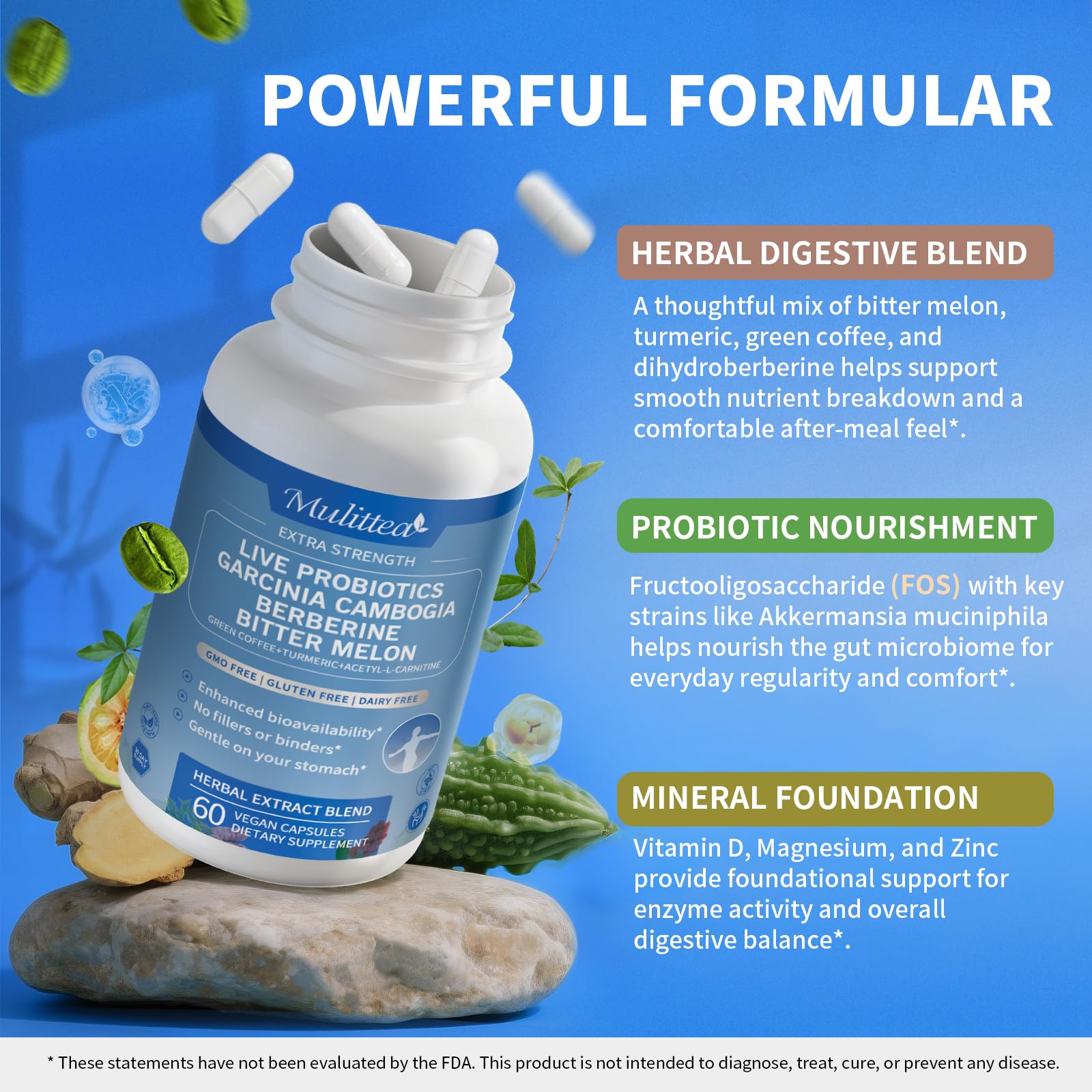 Mulittea 12-in-1 daily Supplement capsule close-up