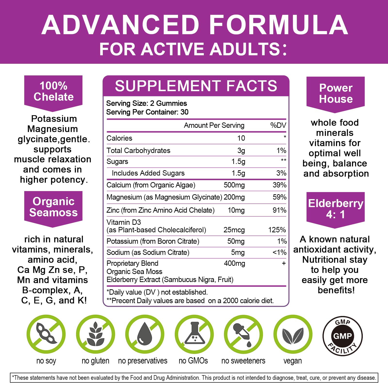 Mulittea Calcium Gummies 689g back view with nutritional information
