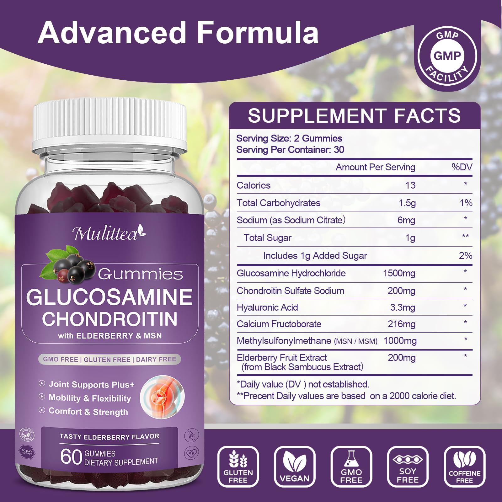 Mulittea Glucosamine Chondroitin Gummies bottle with berry flavour