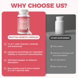 Mulittea Inositol Capsules displayed with fresh green tea