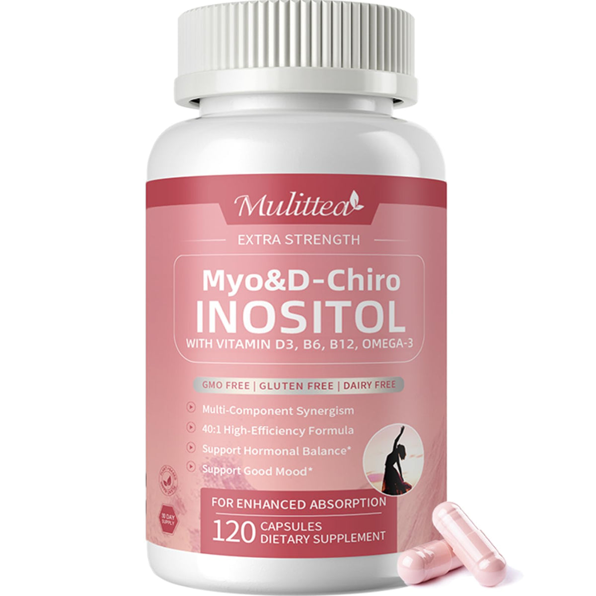 Mulittea Inositol Capsules front view with packaging