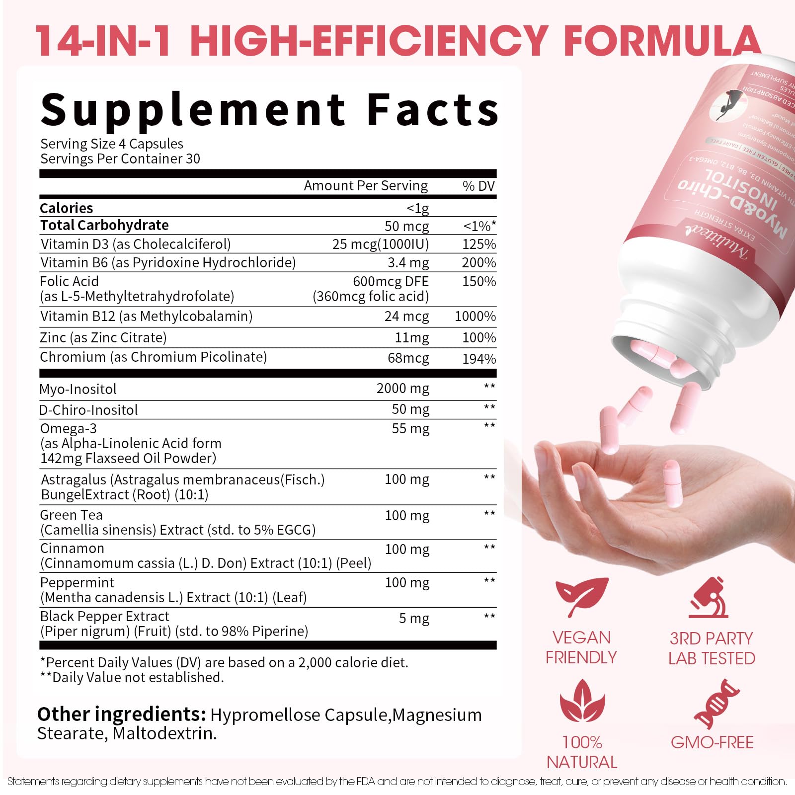Mulittea Inositol Capsules side view showing capsule