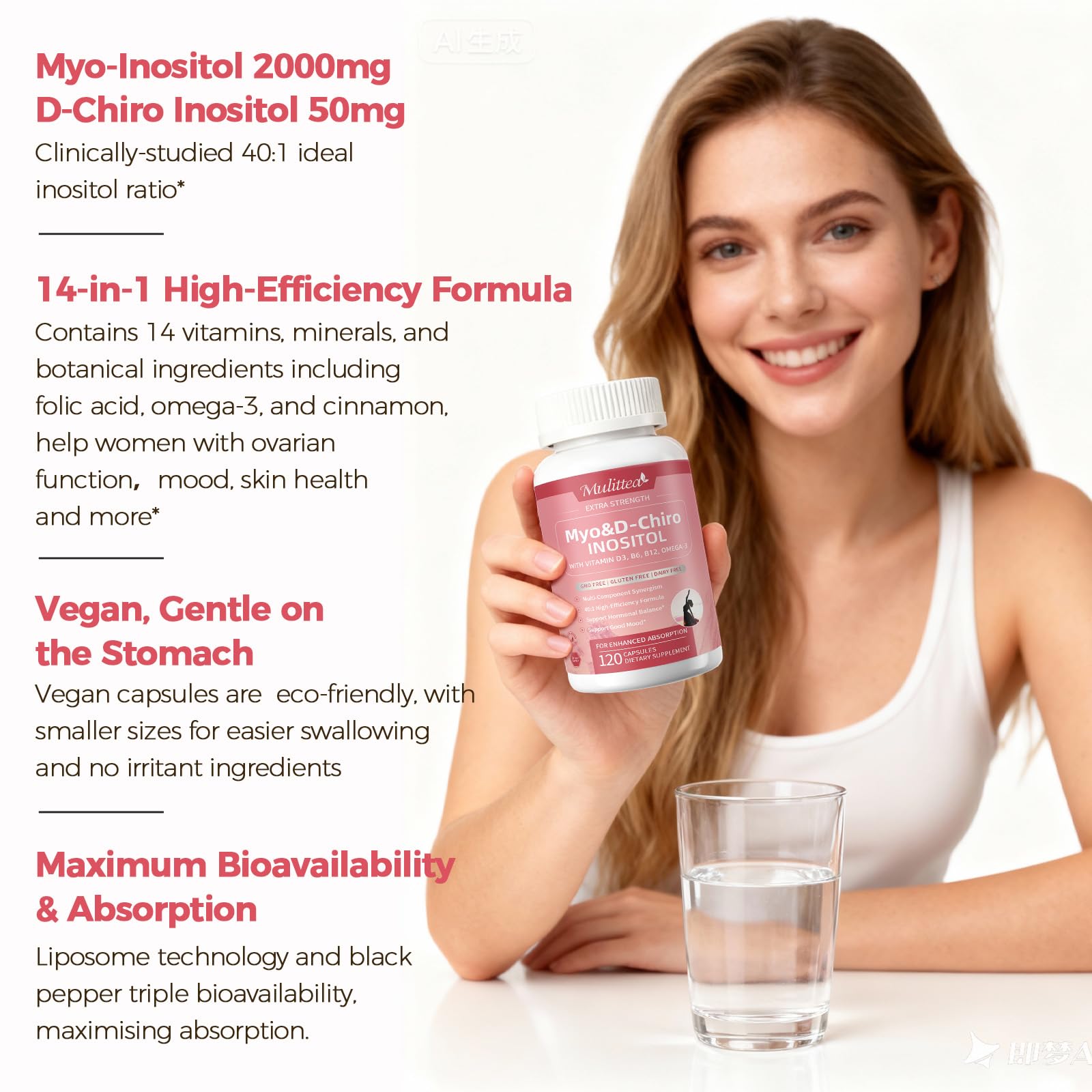 Mulittea Inositol Capsules with a measuring spoon