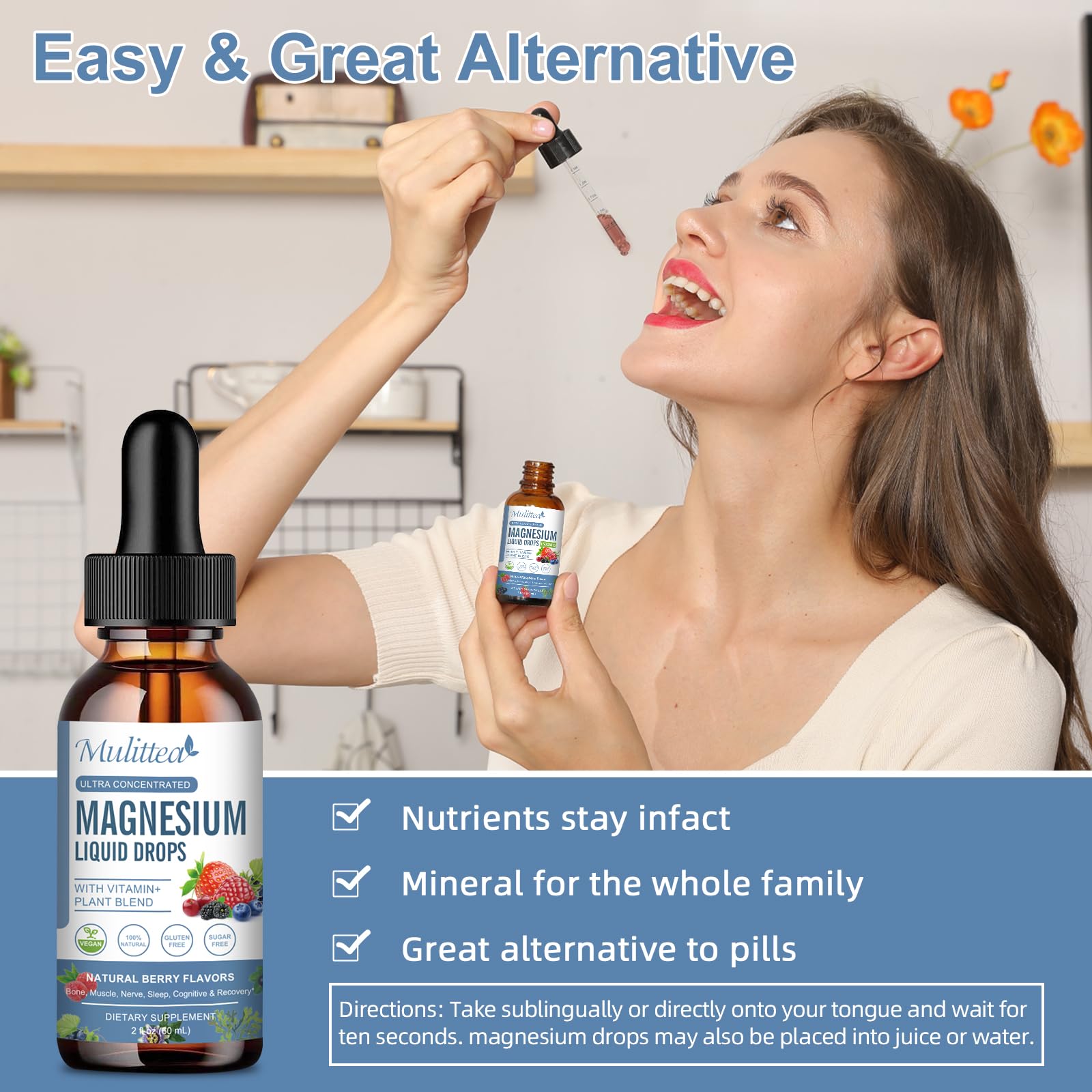 Mulittea Magnesium Glycinate Liquid Drops with measuring spoon