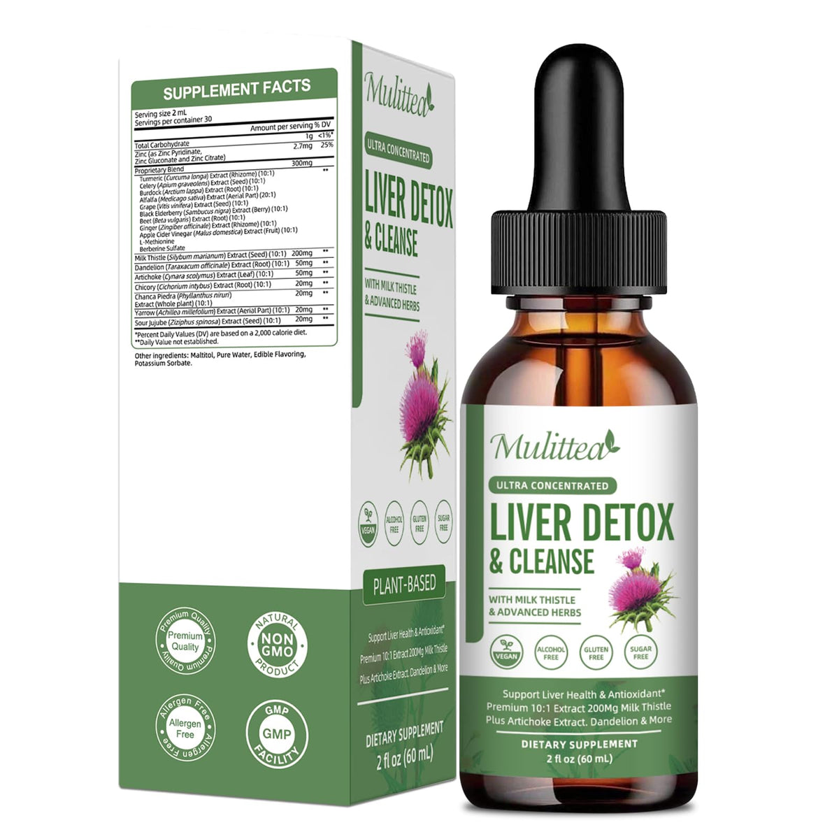Mulittea Milk Thistle Liver Support Supplement bottle front view
