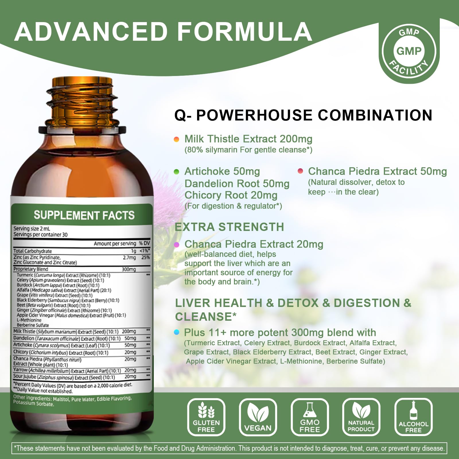 Mulittea Milk Thistle Liver Support Supplement liquid formula close-up