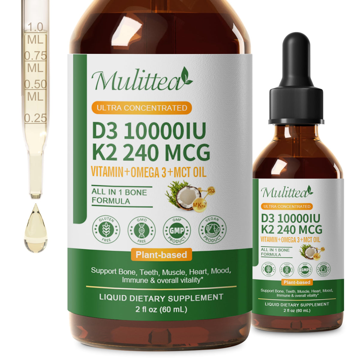 Mulittea Vitamin D3 + K2 MK7 supplement front view